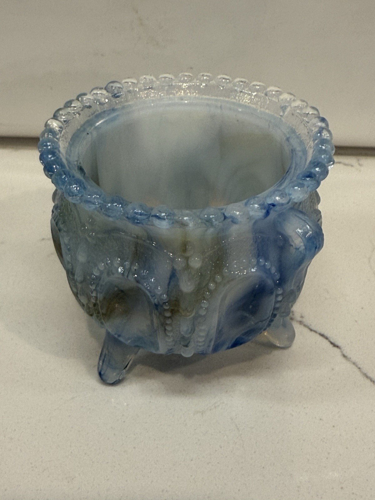 Vintage Degenhart Blue Slag Glass Gypsy Pot Toothpick Holder *RARE* Vintage Degenhart Blue Slag Glass Gypsy Pot Toothpick Holder *RARE*