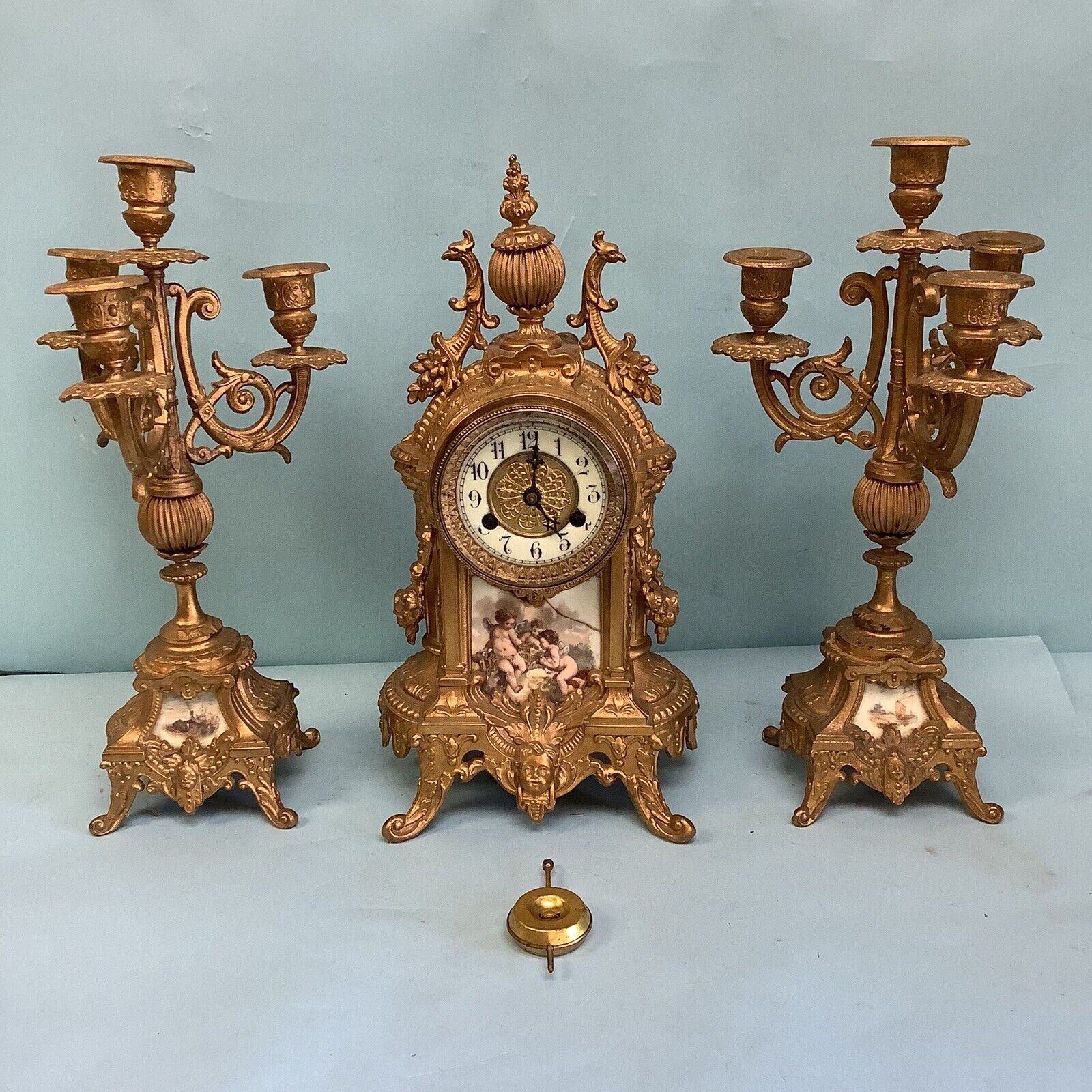 French Style Clock Set w/Candelabra Waterbury Clock Co.