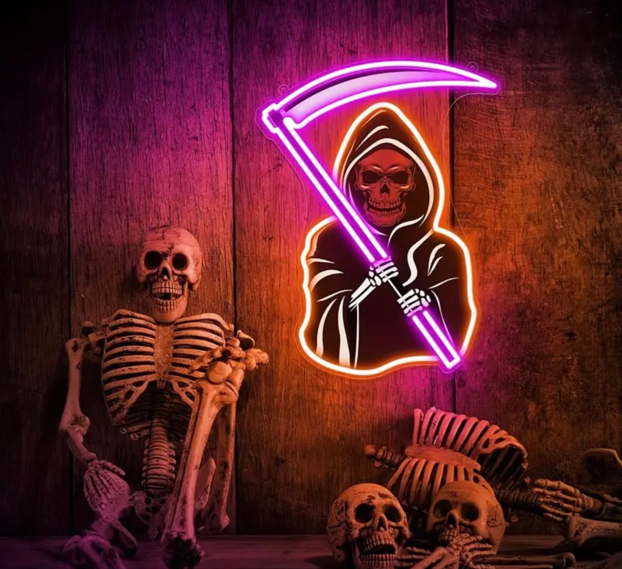 [USB Powered Skull Sign] 1pc USB Powered Skull LED Neon Sign | Adjustable Bright