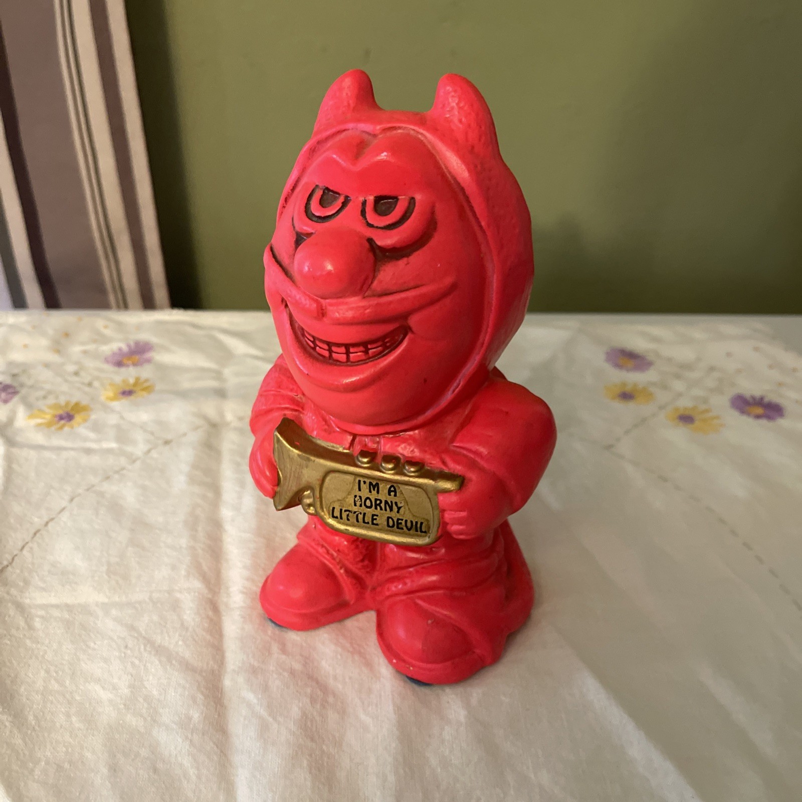 RARE 1972 Vintage Ceramic Coin Bank Paula Devil Bank Horny Little Devil Japan 7”