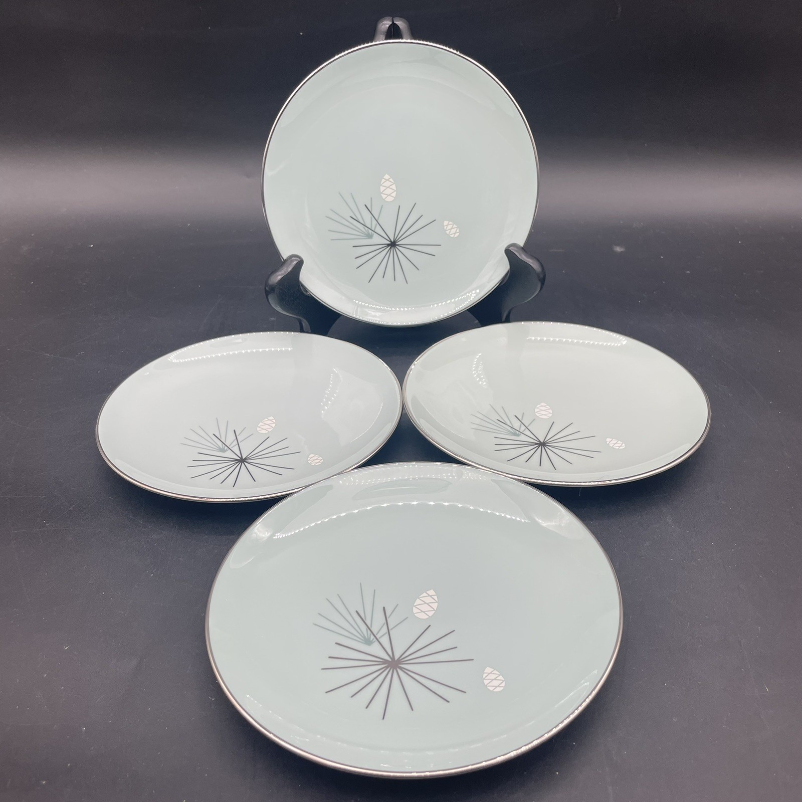 Set Of 4 - Franciscan China Silver Pine Teal Bread & Butter Plates