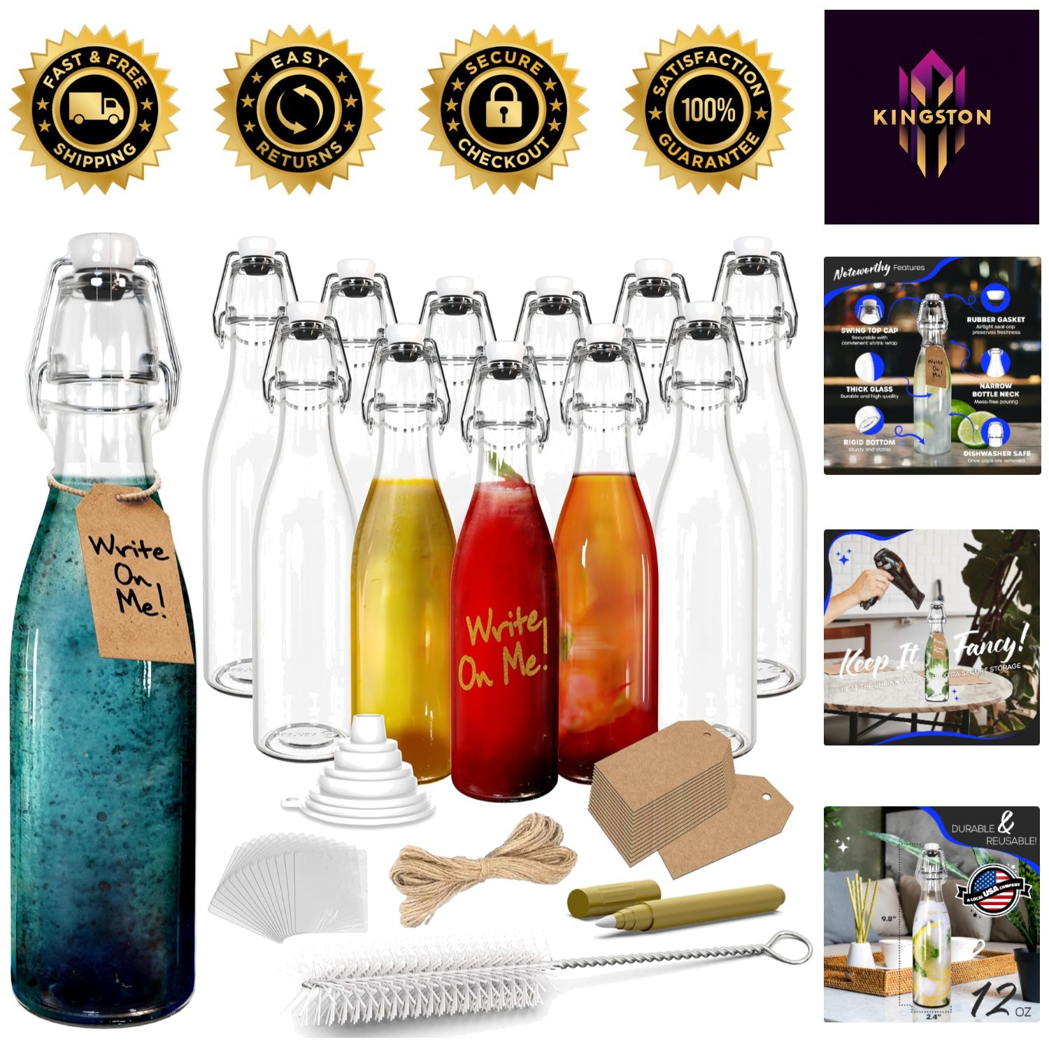 12 Pack Airtight 12 Oz Flip Top Glass Bottles - Perfect for Kombucha & Gifts
