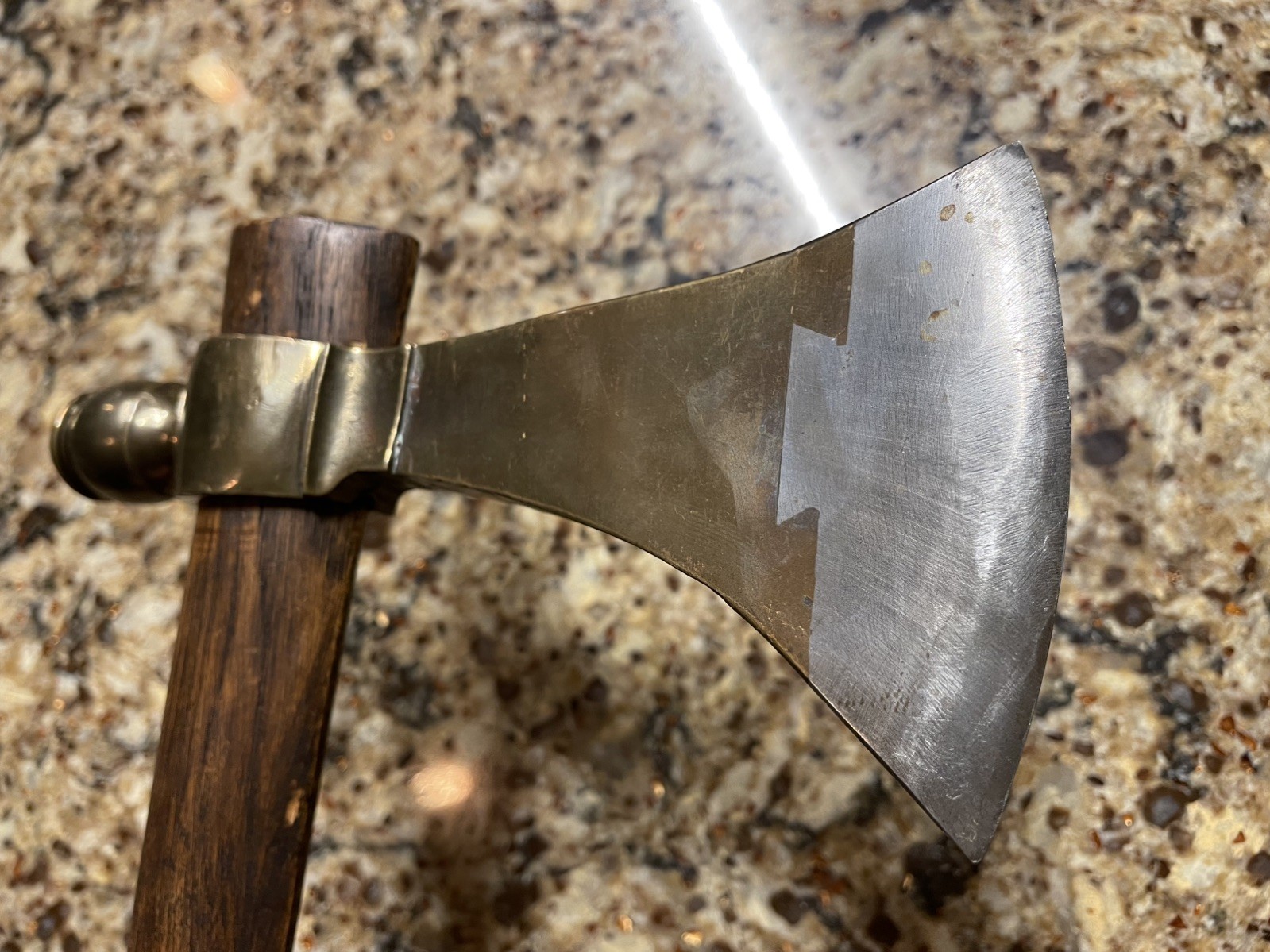 RARE & COMPLETE BRONZE PIPE “smoke” TOMAHAWK WITH DOVETAILED STEEL BIT RARE & COMPLETE BRONZE PIPE “smoke” TOMAHAWK WITH DOVETAILED STEEL BIT