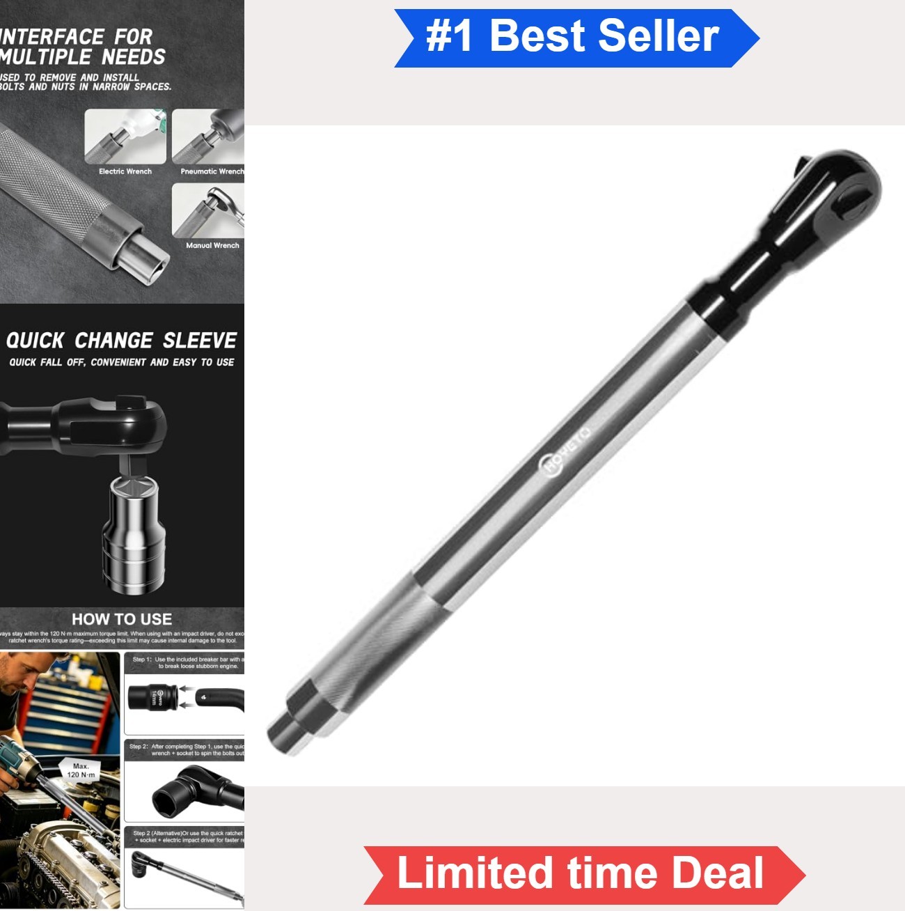 Offset Extension Wrench 1/2 Inch 120Nm 17 Inch CRMO Steel Ratchet Impact Ready Offset Extension Wrench 1/2 Inch 120Nm 17 Inch CRMO Steel Ratchet Impact Ready
