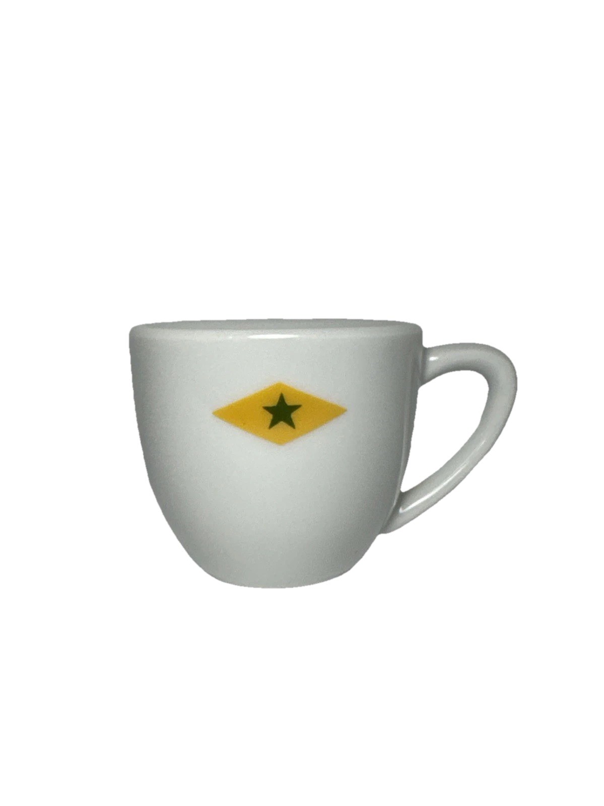 Vintage Maruri China Japan White Coffee Cup Mug Yellow Diamond Green Star Flag Vintage Maruri China Japan White Coffee Cup Mug Yellow Diamond Green Star Flag