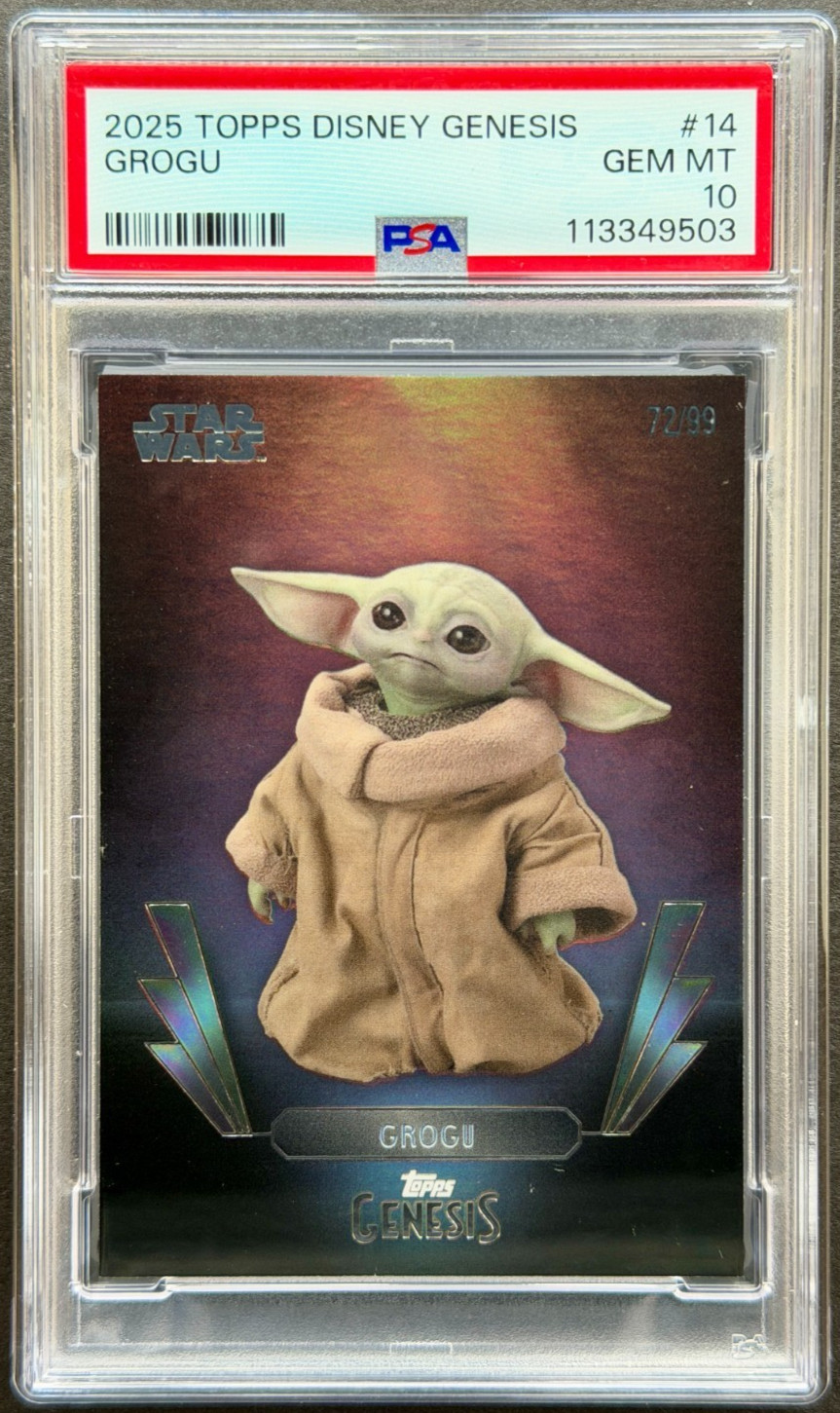 Grogu 2025 Topps Disney Genesis #14 Star Wars 72/99 PSA 10 GEM MINT Grogu 2025 Topps Disney Genesis #14 Star Wars 72/99 PSA 10 GEM MINT