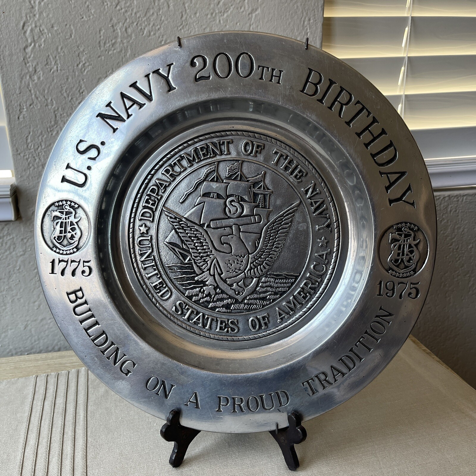 12ʺ US Navy 200th Birthday Large Metal Pewter Plate 1775-1975 Wilton Columbia US 12ʺ US Navy 200th Birthday Large Metal Pewter Plate 1775-1975 Wilton Columbia US