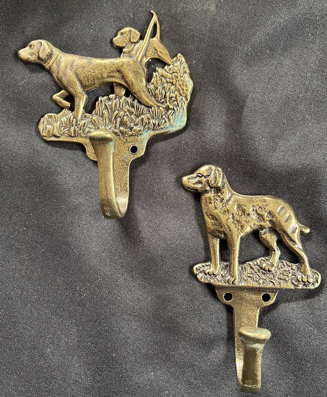 2 Vtg Brass? Pointer Spaniel Hunting Dogs Wall Hooks Leash Coat Hanger Cabin 2 Vtg Brass? Pointer Spaniel Hunting Dogs Wall Hooks Leash Coat Hanger Cabin