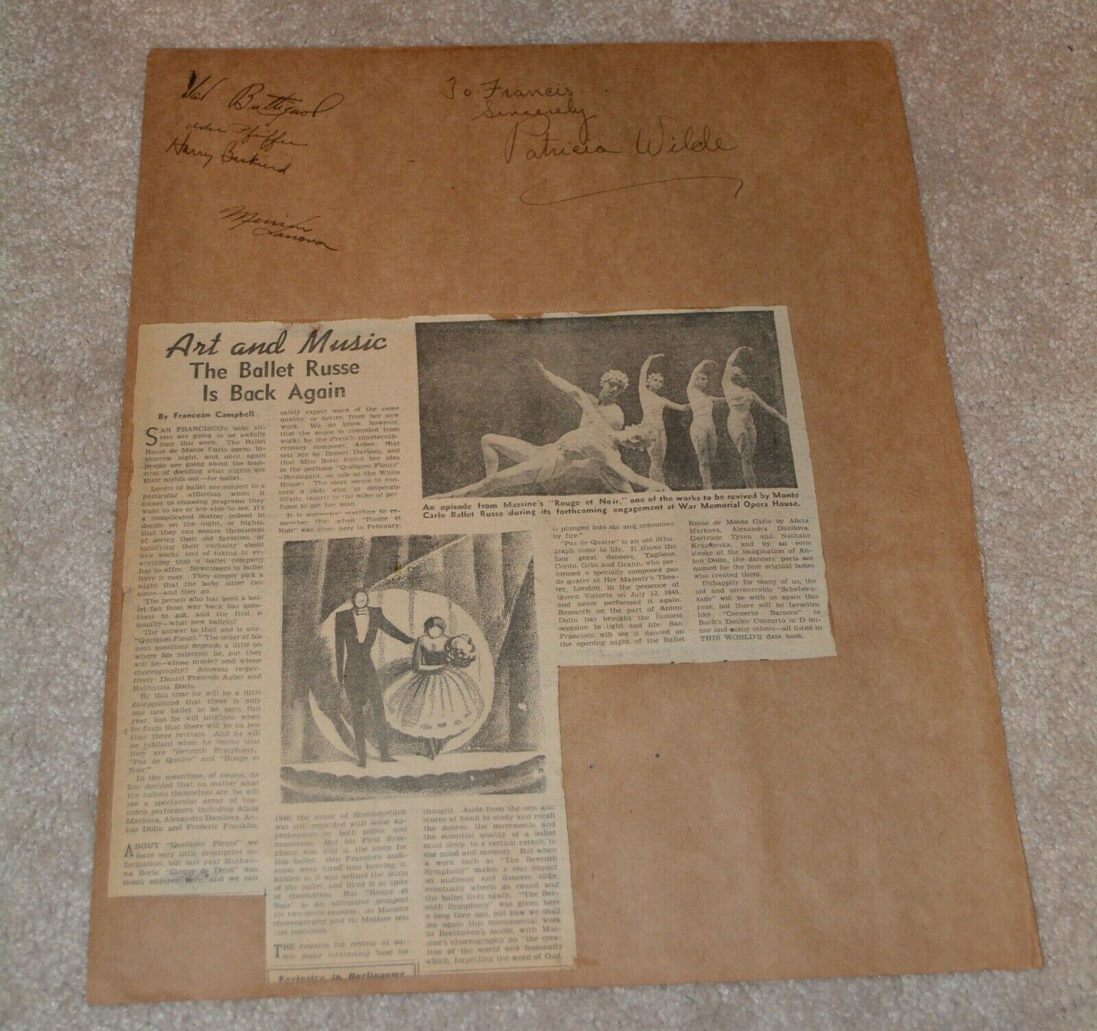 1940's SIGNED BALLETS RUSSES DE MONTE CARLO by 26 Members autographs Markova 1940's SIGNED BALLETS RUSSES DE MONTE CARLO by 26 Members autographs Markova