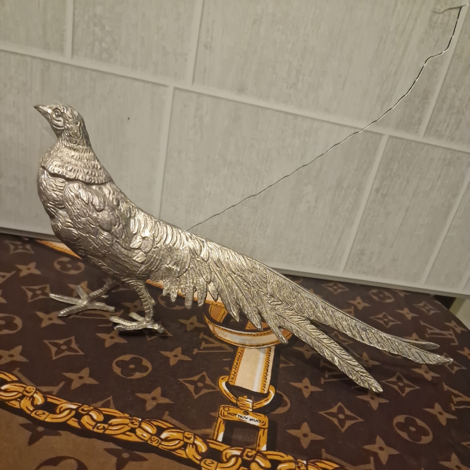 Large Vintage Silver Plated Pheasant Made in Italy Large Vintage Silver Plated Pheasant Made in Italy