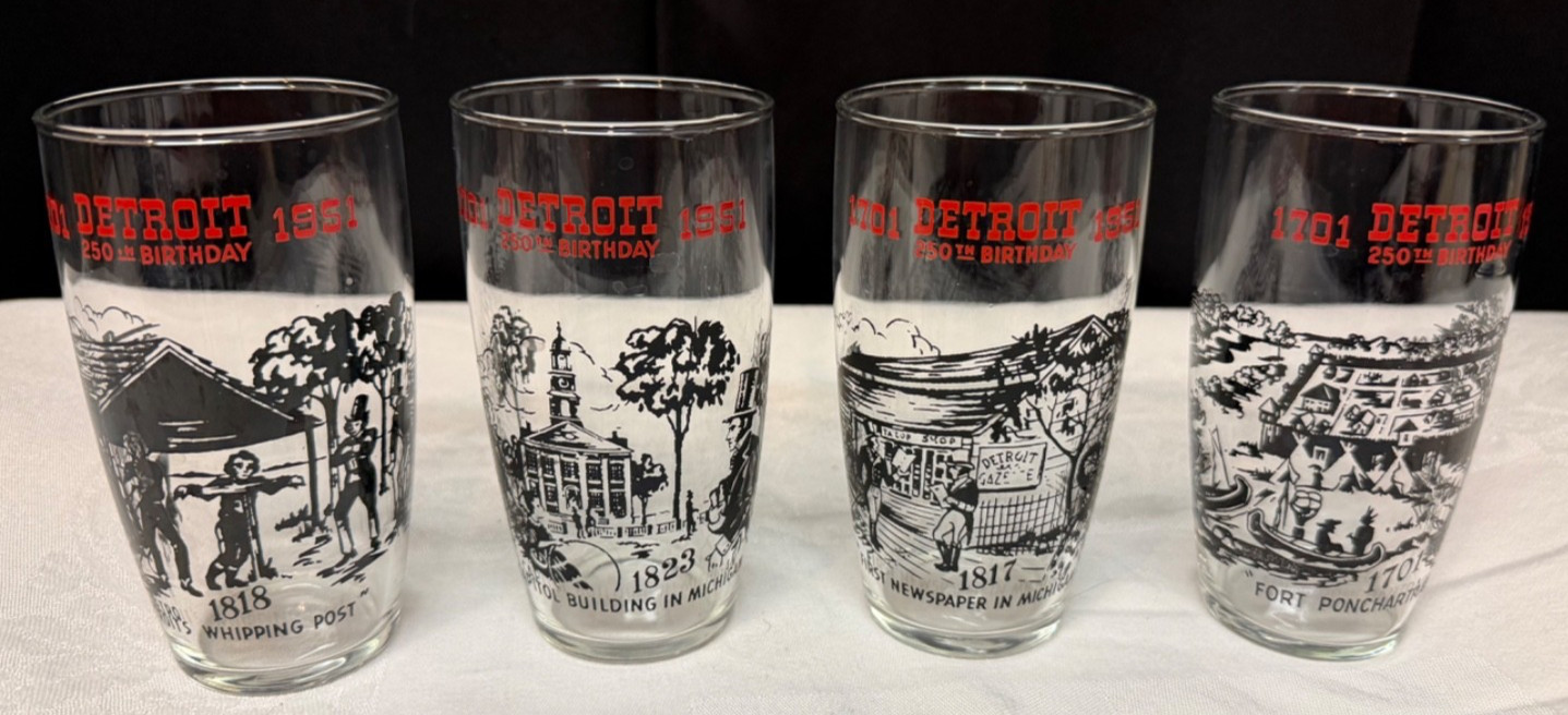 Vintage Detroit 1951 - 250th Birthday Commemorative Glass (Set of 4) Vintage Detroit 1951 - 250th Birthday Commemorative Glass (Set of 4)