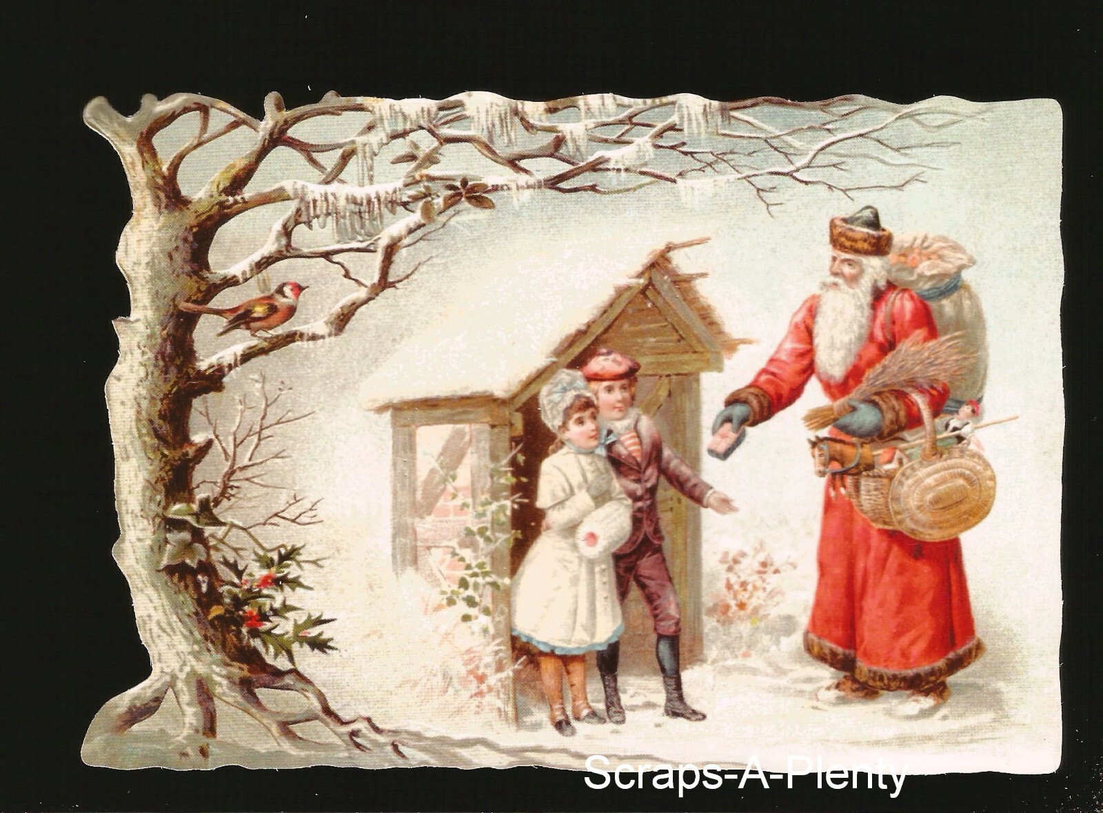German Embossed Scrap Die Cut-Large Christmas Santa, Children  & Toys  BK5123