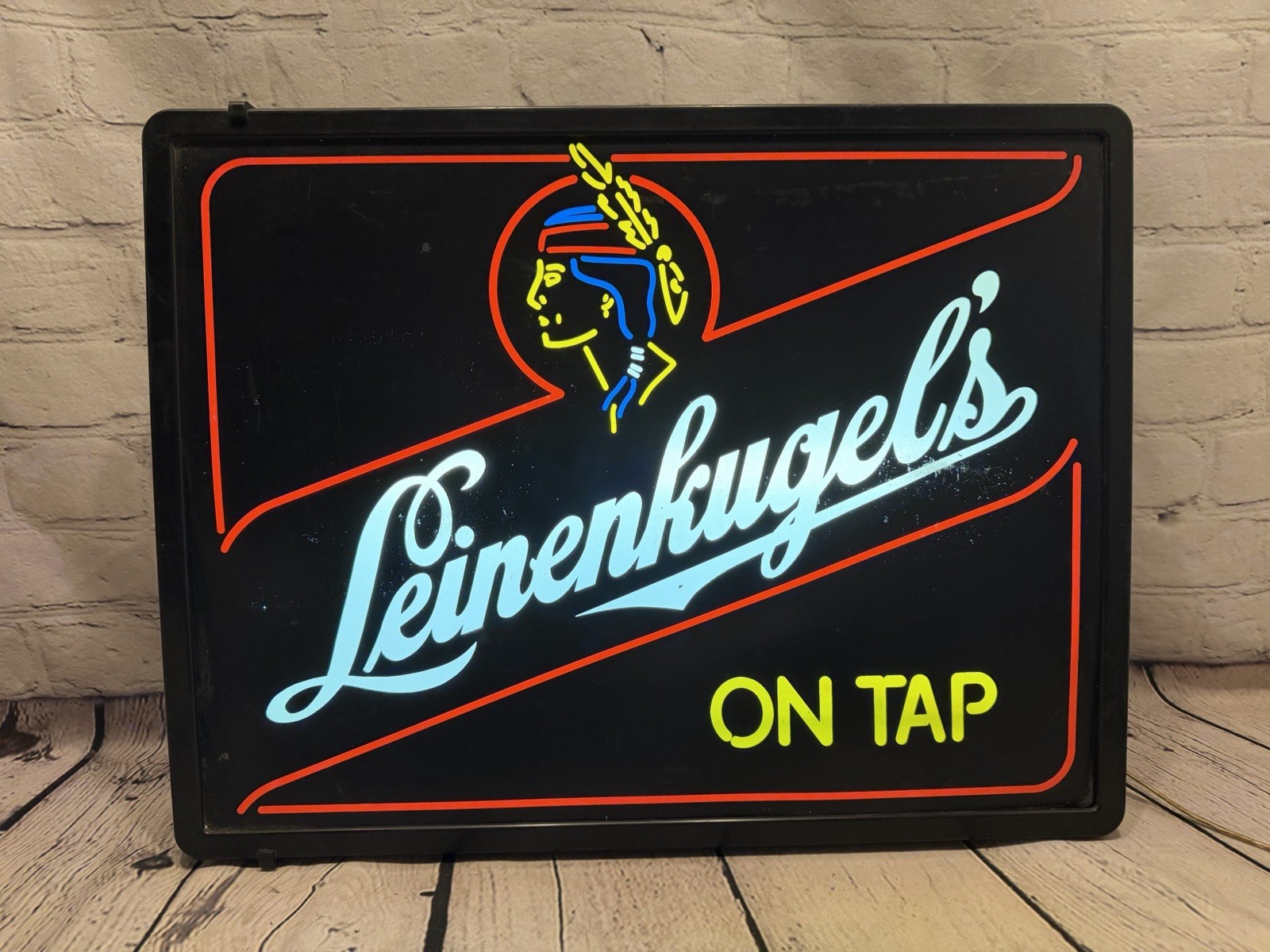 Vintage Leinenkugel's Beer Lighted Sign On Tap Chippewa Falls WI Indian Maiden Vintage Leinenkugel's Beer Lighted Sign On Tap Chippewa Falls WI Indian Maiden