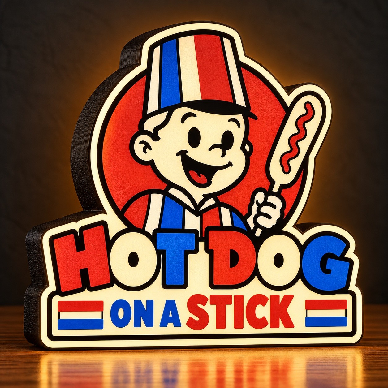 Hot Dog on a Stick LightBox 3D Printed– Retro Restaurant Desk Light Hot Dog on a Stick LightBox 3D Printed– Retro Restaurant Desk Light