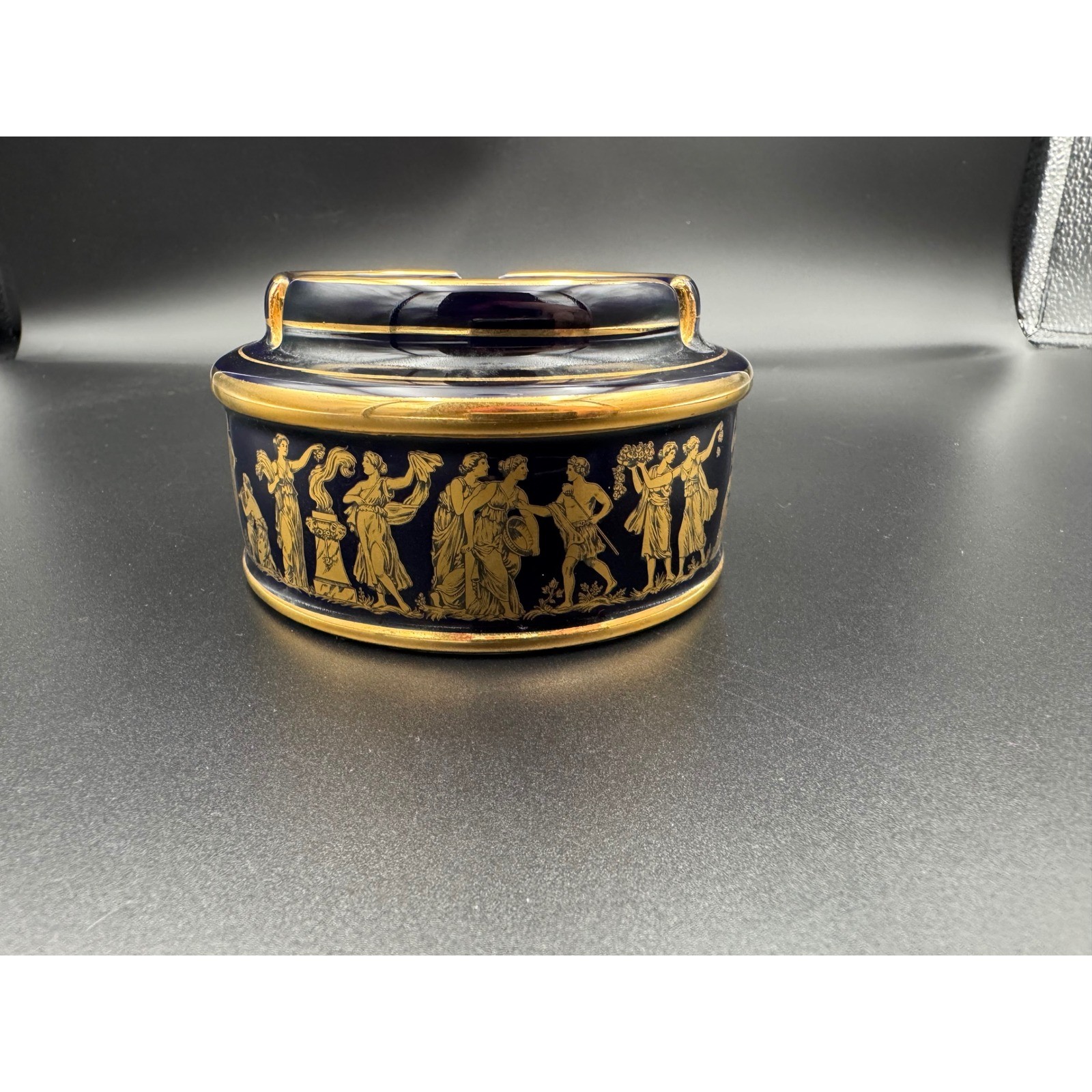 Vintage Spyropoulos Greek Porcelain Ashtray Cobalt Blue 24K Gold Hand Made