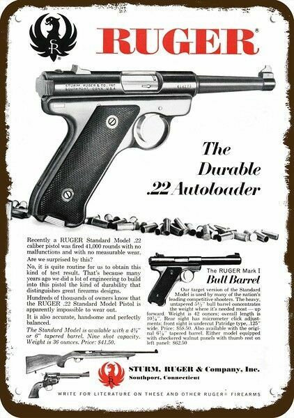 1966 RUGER .22 & MARK I BULL BARREL Vintage-Look DECORATIVE REPLICA METAL SIGN 1966 RUGER .22 & MARK I BULL BARREL Vintage-Look DECORATIVE REPLICA METAL SIGN