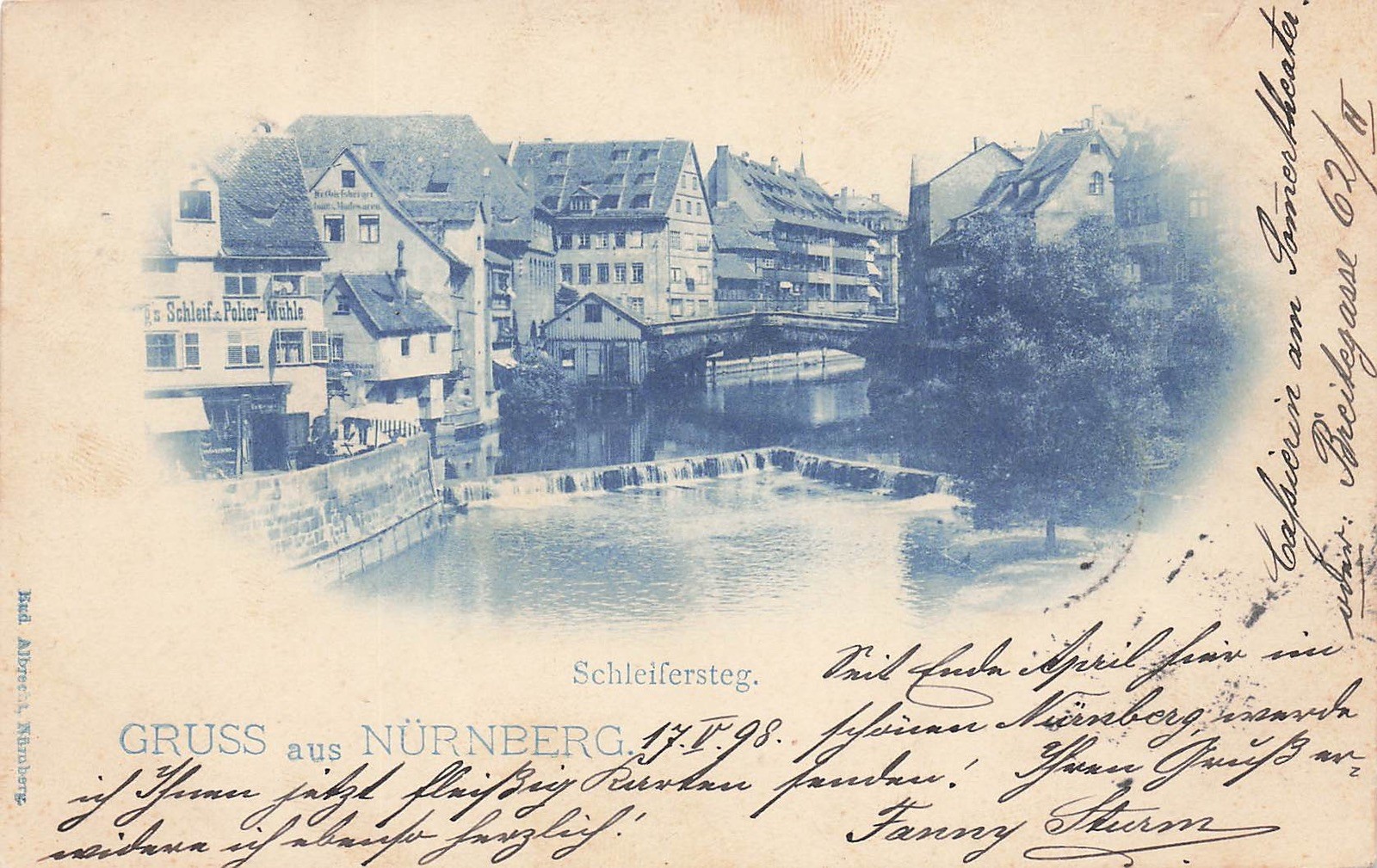 Postcard Nuremberg (90403), Schleifersteg, postcard, lithograph-blueprint Postcard Nuremberg (90403), Schleifersteg, postcard, lithograph-blueprint