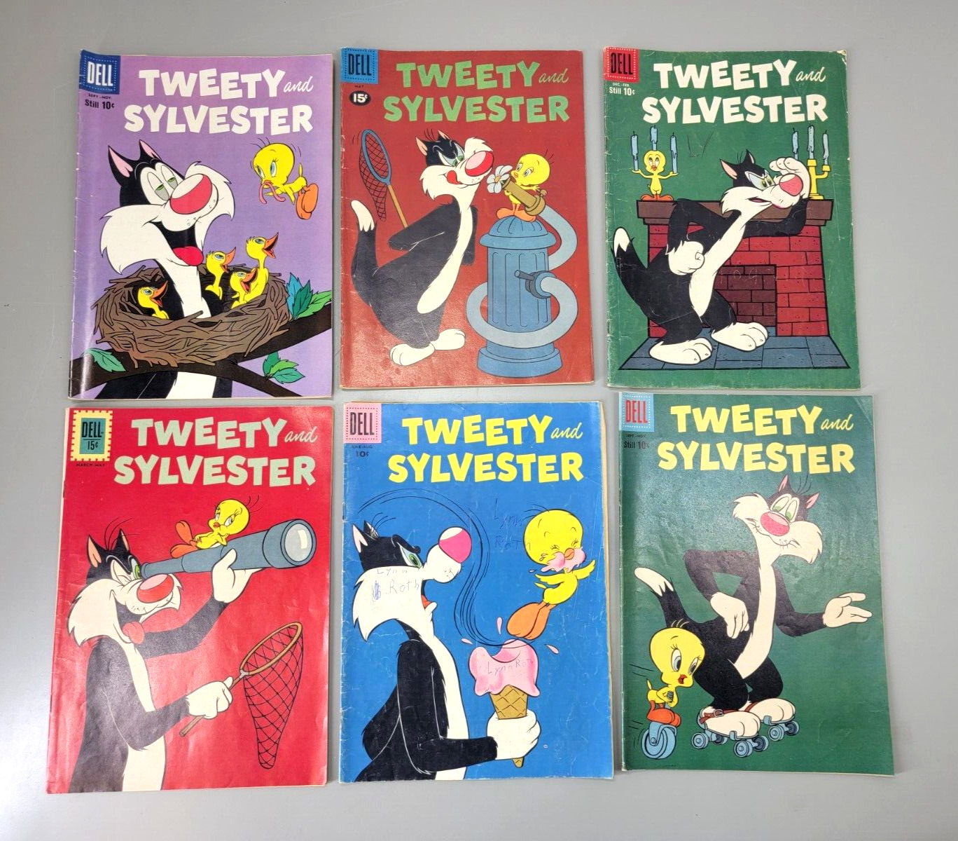 Lot 6 Vintage Dell Comics Books Tweety and Sylvester, 1950\'s/1960\'s