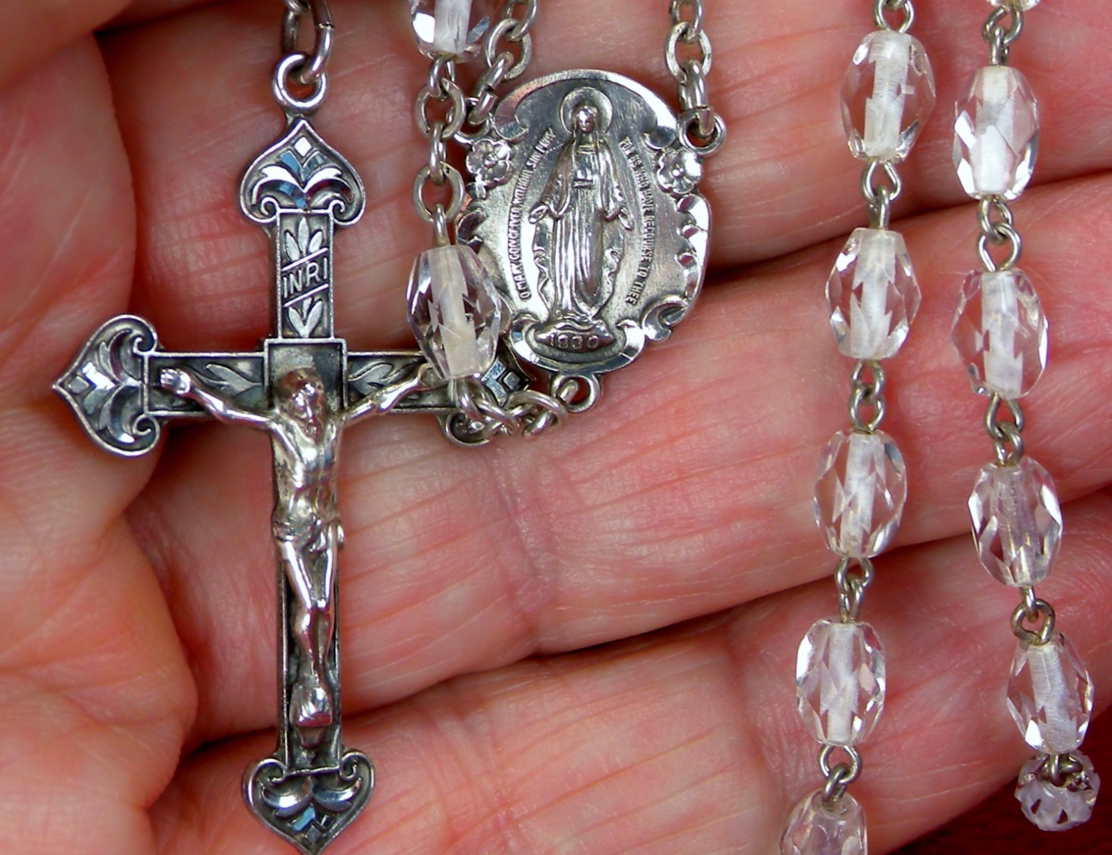 Bertha's Estate Collection VINTAGE STERLING Silver Crystal Catholic Bead Rosary