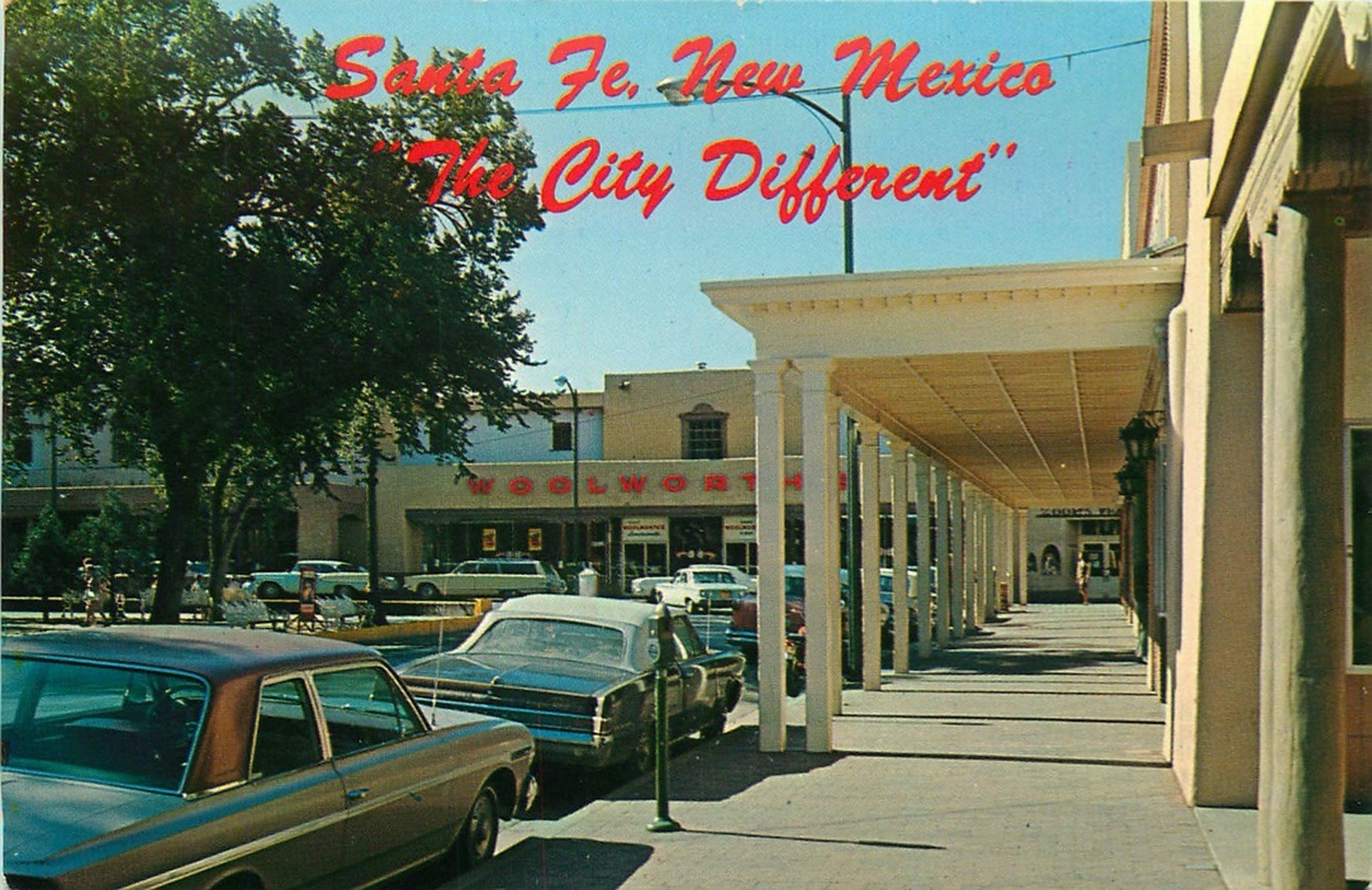 c1970 Santa Fe New Mexico Downtown Plaza San Francisco Strt Woolworths Postcard c1970 Santa Fe New Mexico Downtown Plaza San Francisco Strt Woolworths Postcard