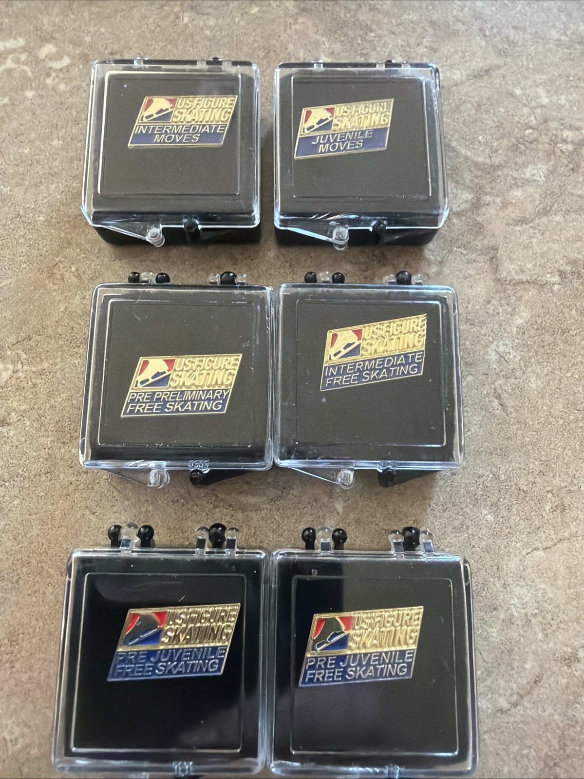 Lot of 6 Vintage USFS U.S. Figure Skating Test Medal Pins In Cases