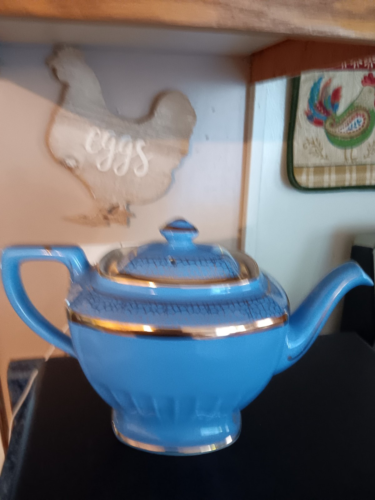Vintage Hall China Hollywood Teapot  0106 BLUE & GOLD EUC