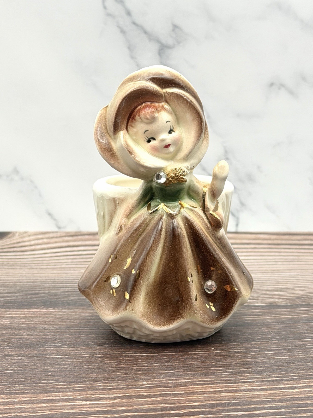 Enesco Anthropomorphic Flower Face Girl Bobby Pin Holder ~ Vintage Japan