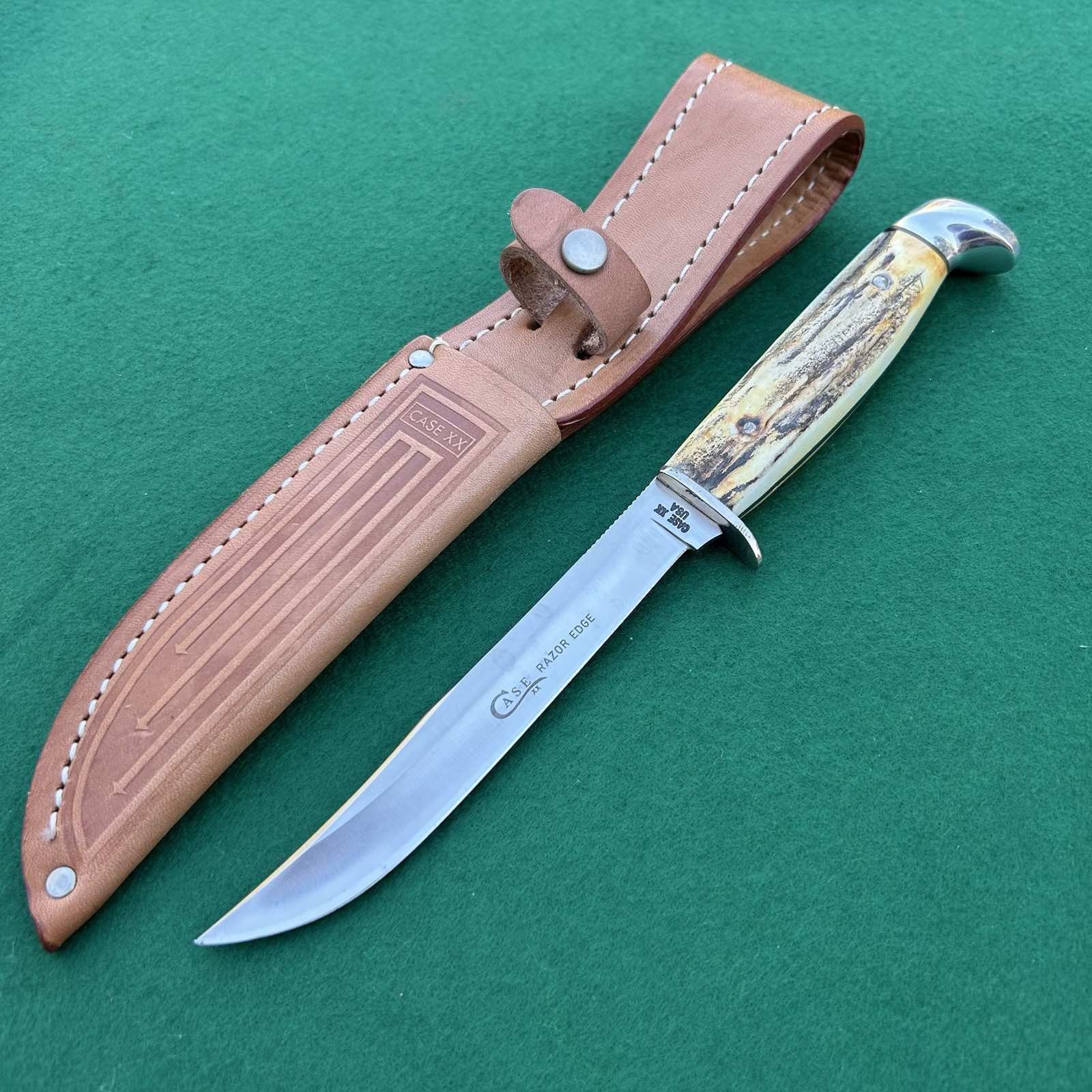 Case XX 1976 Grey Etch Razor Edge Stag 516-5 Fixed Blade Vintage Hunting Knife Case XX 1976 Grey Etch Razor Edge Stag 516-5 Fixed Blade Vintage Hunting Knife
