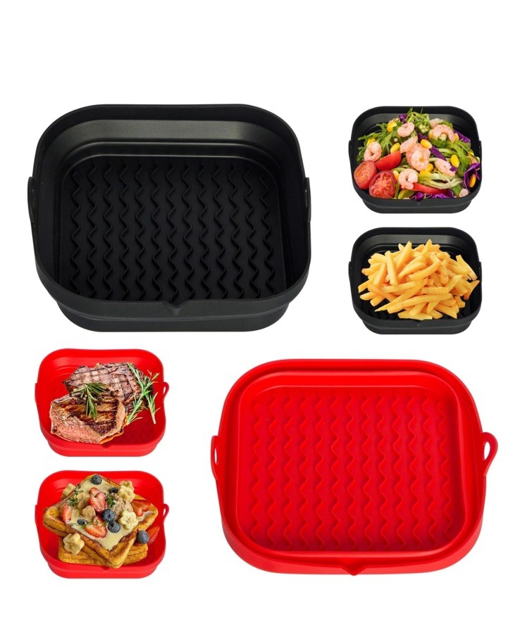7.7 Inch Silicone Air Fryer Liners Square 2 Pack, Reusable Collapsible 