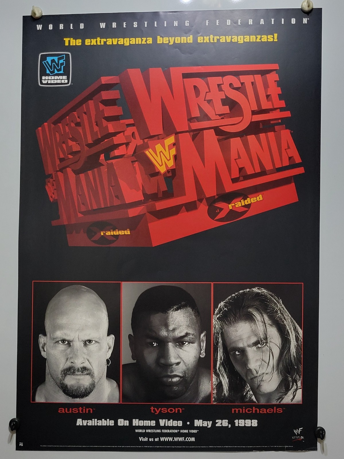 WWF Promo Poster WrestleMania XIV ft. S.C. Michaels, Austin, and Tyson 1998 WWF Promo Poster WrestleMania XIV ft. S.C. Michaels, Austin, and Tyson 1998