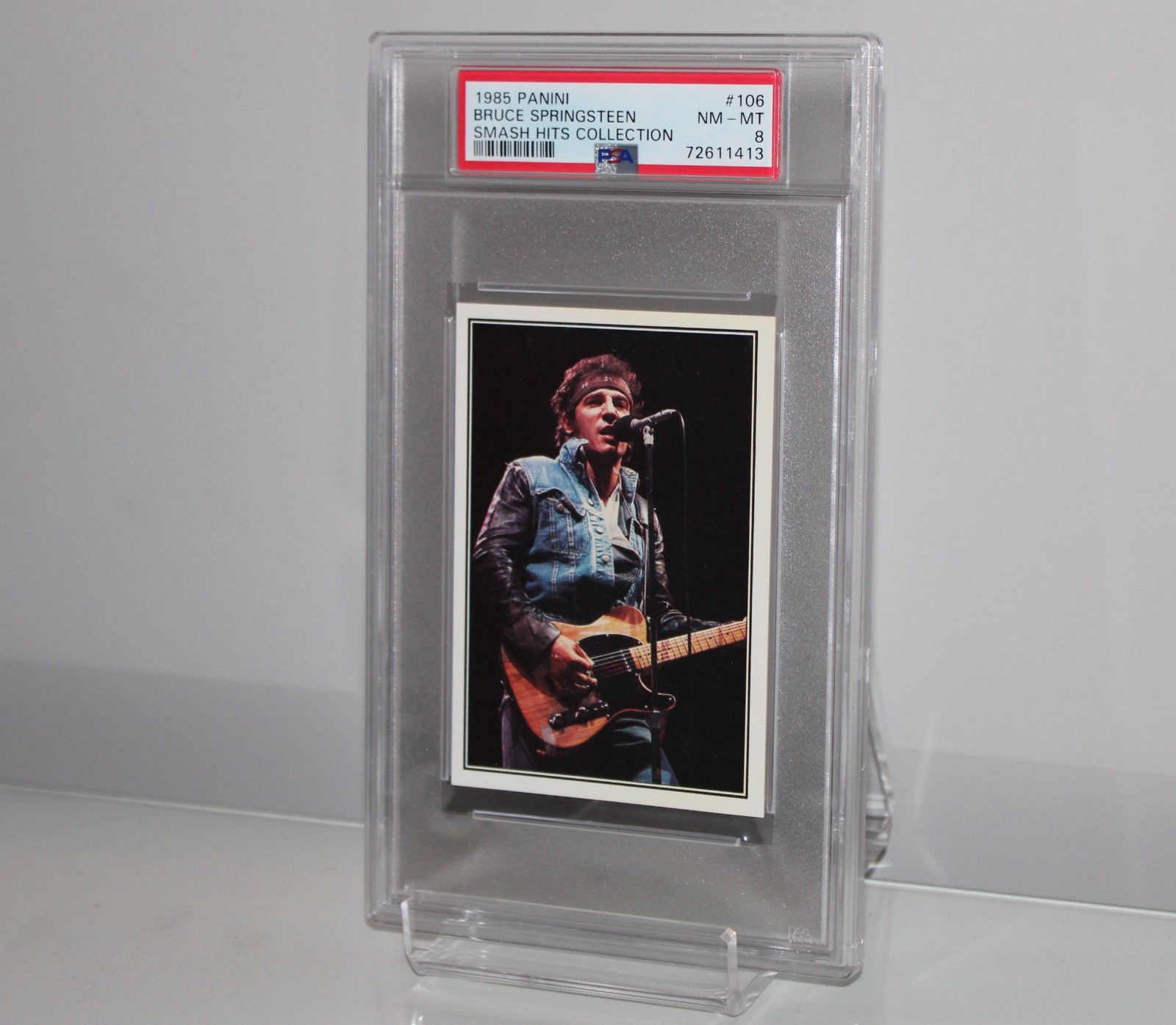 Bruce Springsteen 1985 Panini #106 Smash Hits Collection PSA GRADE 8 NEAR MINT Bruce Springsteen 1985 Panini #106 Smash Hits Collection PSA GRADE 8 NEAR MINT