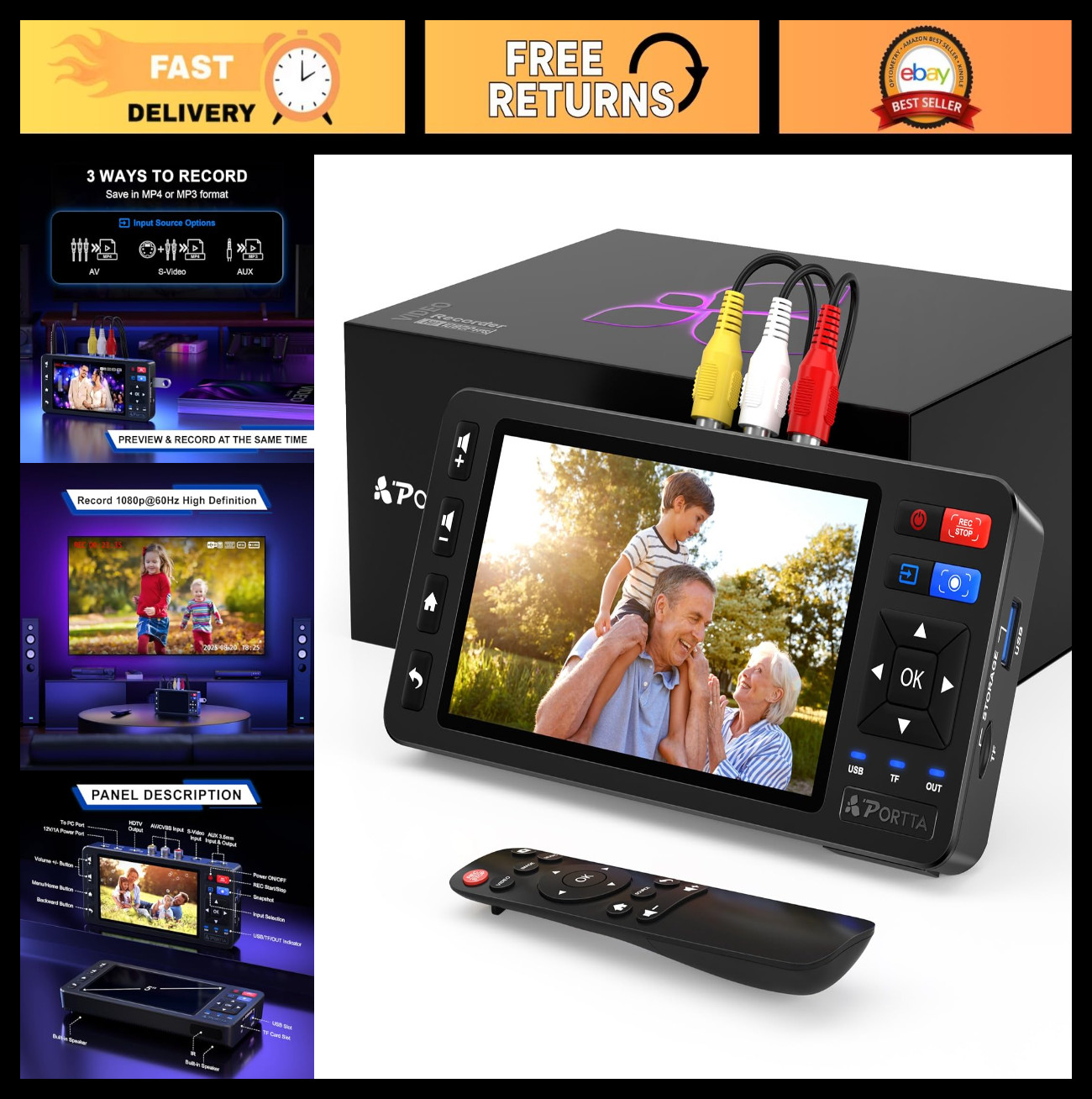 Portta VD20P VHS to Digital Converter with 5" HD Screen, Video Capture Recorder Portta VD20P VHS to Digital Converter with 5" HD Screen, Video Capture Recorder