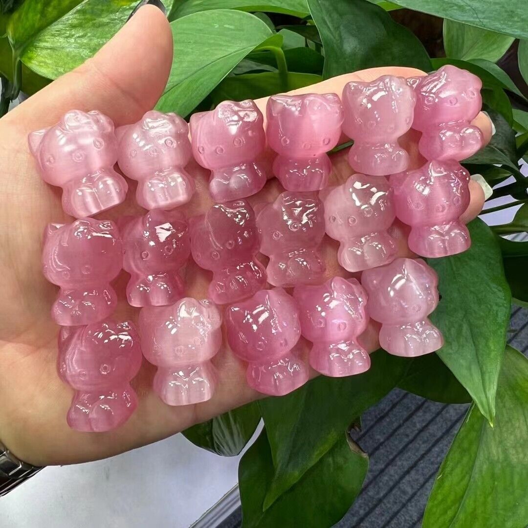 50pc Natural Pink Cat Eyes quartz hand carved crystal mini kt Cat reiki healing