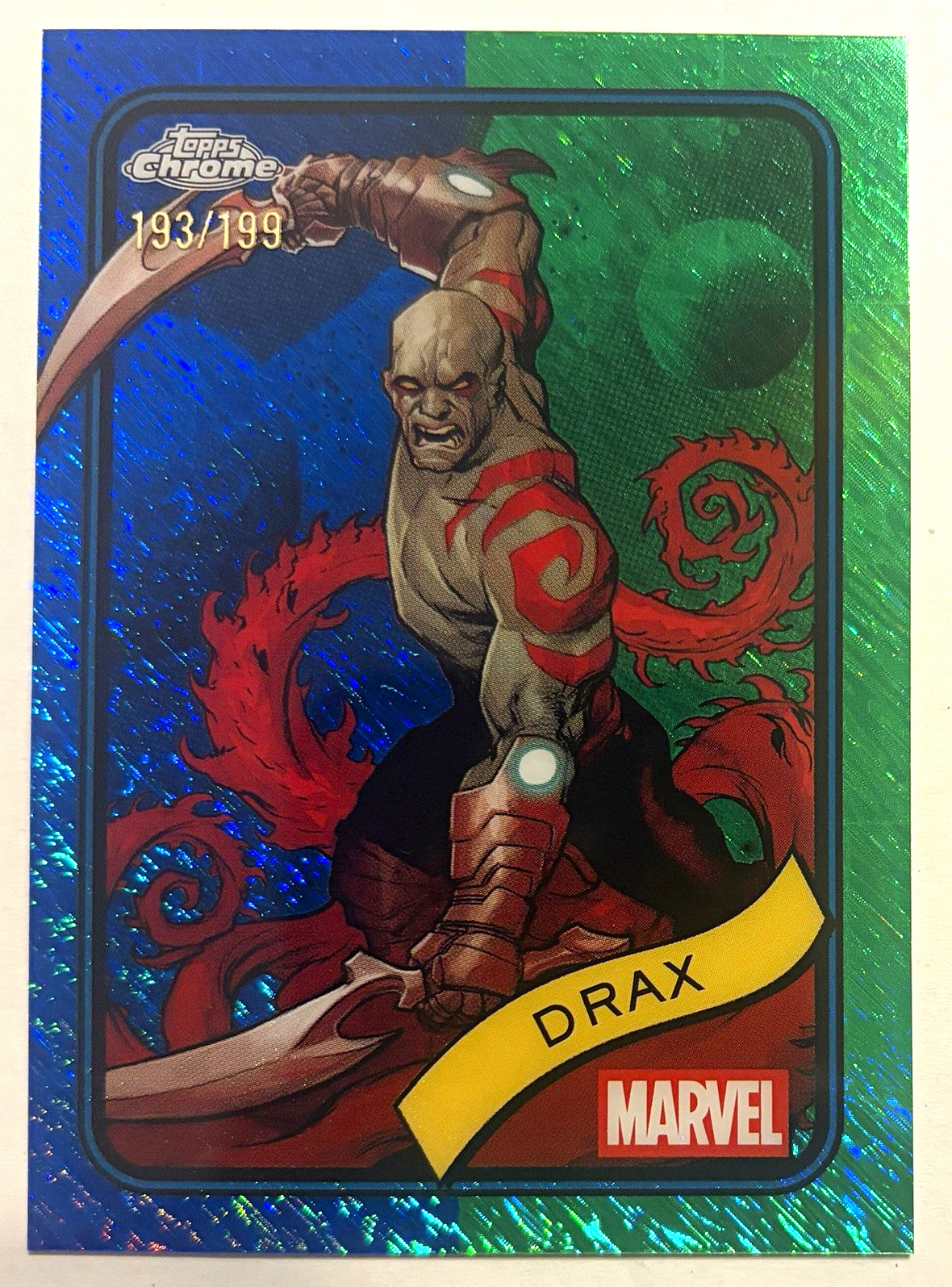 2025 Topps Chrome Marvel Drax Blue/Green Shimmer Refractor 193/199 #184 2025 Topps Chrome Marvel Drax Blue/Green Shimmer Refractor 193/199 #184