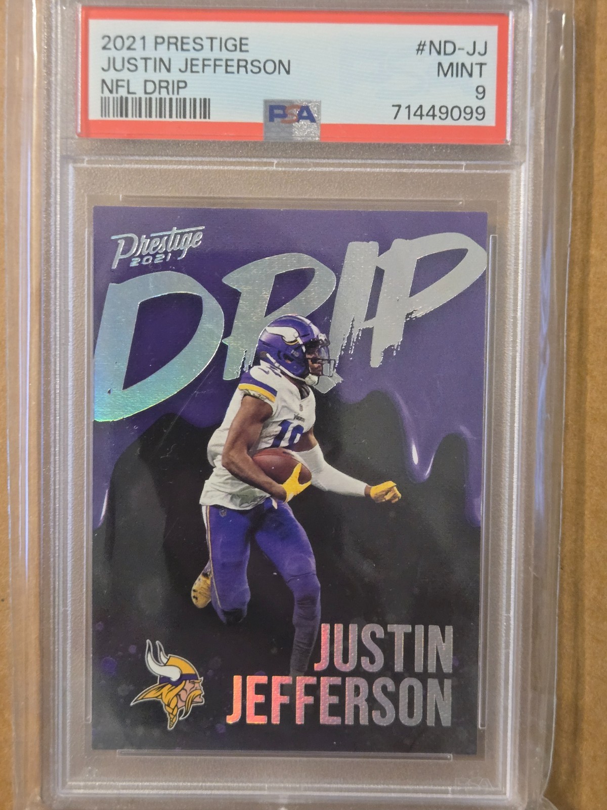 2021 PRESTIGE JUSTIN JEFFERSON "DRIP" SSP CASE HIT INSERT PSA 9 MINT GRADED 2021 PRESTIGE JUSTIN JEFFERSON "DRIP" SSP CASE HIT INSERT PSA 9 MINT GRADED