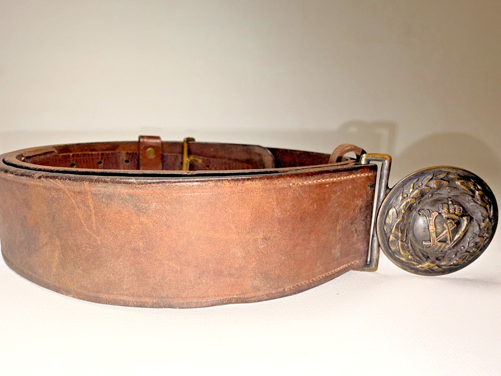 WWI Imperial German Prussian Officer Leather Belt Buckle Wilhelm II Cypher WW1