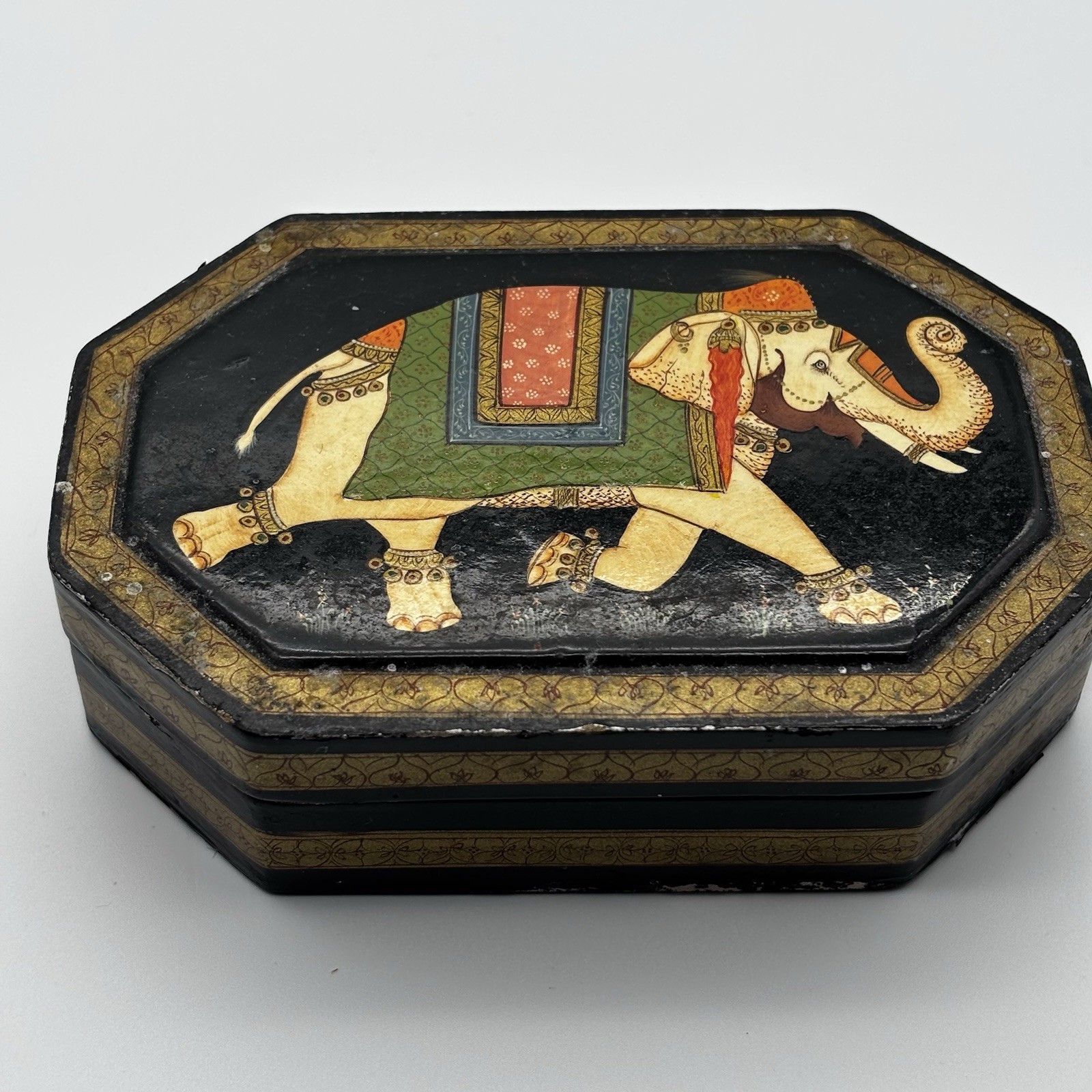 Vintage Asian Black Lacquered Box with Elephant Design 4.5” By 3” Vintage Asian Black Lacquered Box with Elephant Design 4.5” By 3”