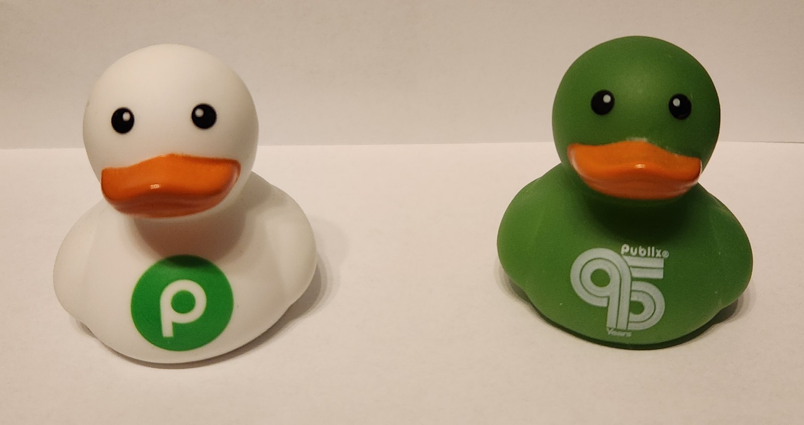 Publix Grocery Store Rubber Duck 2025 95th Anniversary 2 Ducks Set White Green Publix Grocery Store Rubber Duck 2025 95th Anniversary 2 Ducks Set White Green