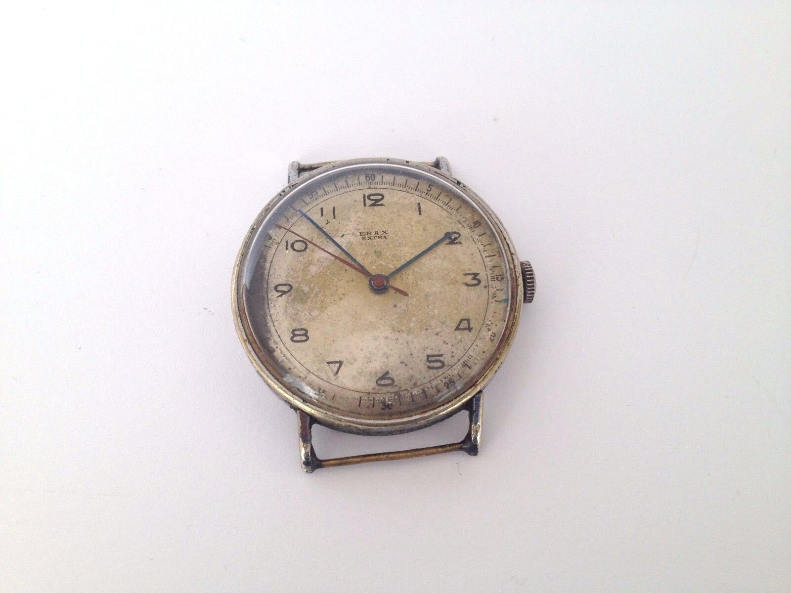 Vintage Rare ERAX Extra Oversize Swiss Mechanical WWII Military Men`s Wristwatch