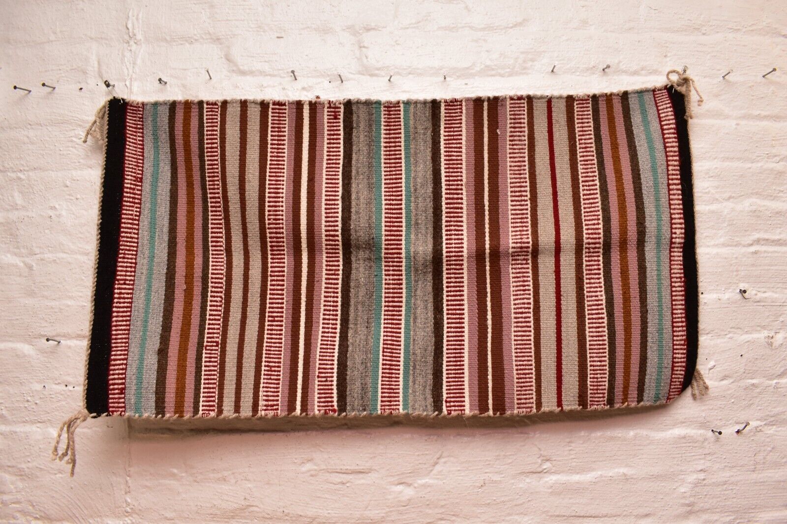 Antique Navajo Rug Textile Native American Indian Striped 38x20 Weaving Vintage