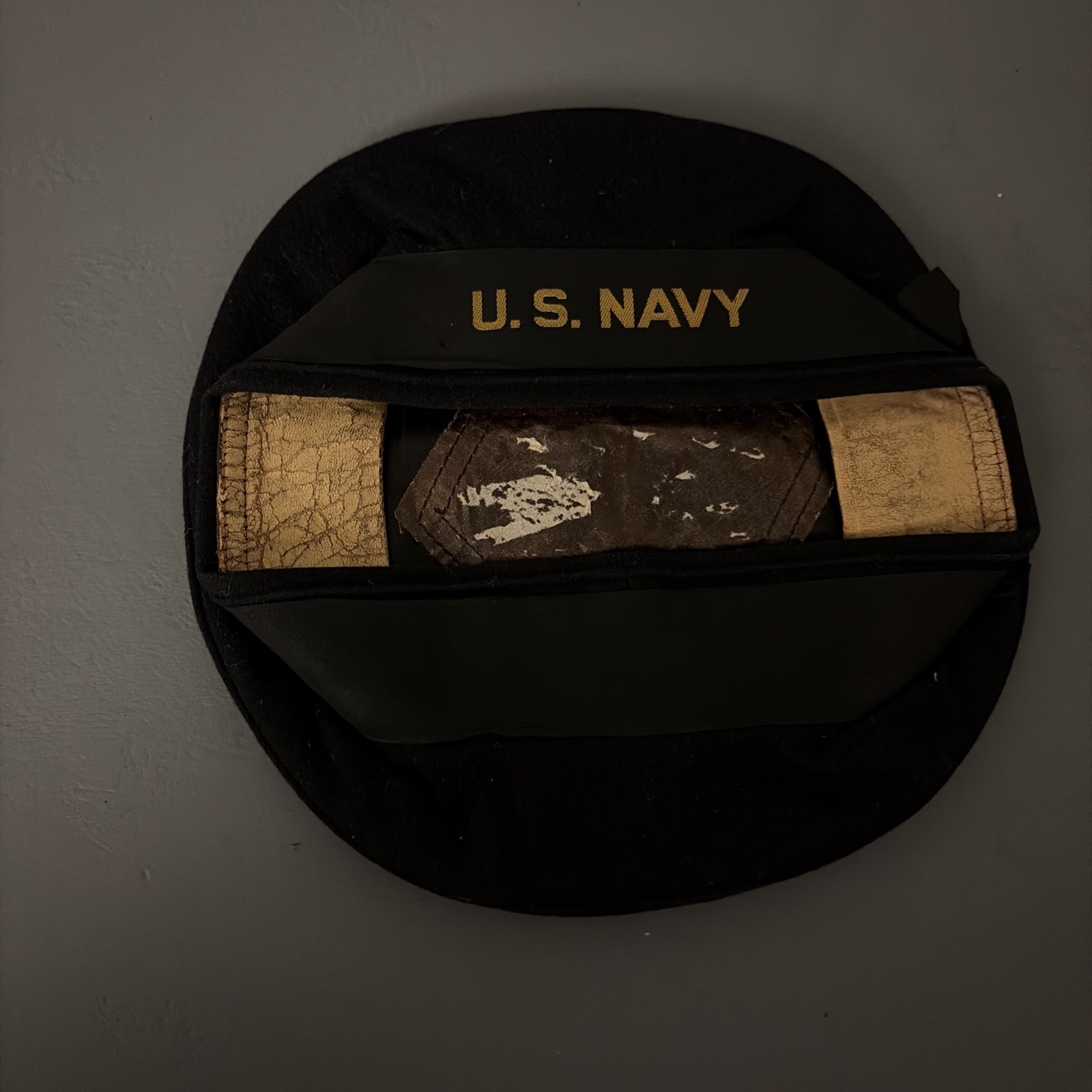 WWII Vintage US Navy Blue Flat Hat Donald Duck Cap Named CARMAN Leather Band WWII Vintage US Navy Blue Flat Hat Donald Duck Cap Named CARMAN Leather Band