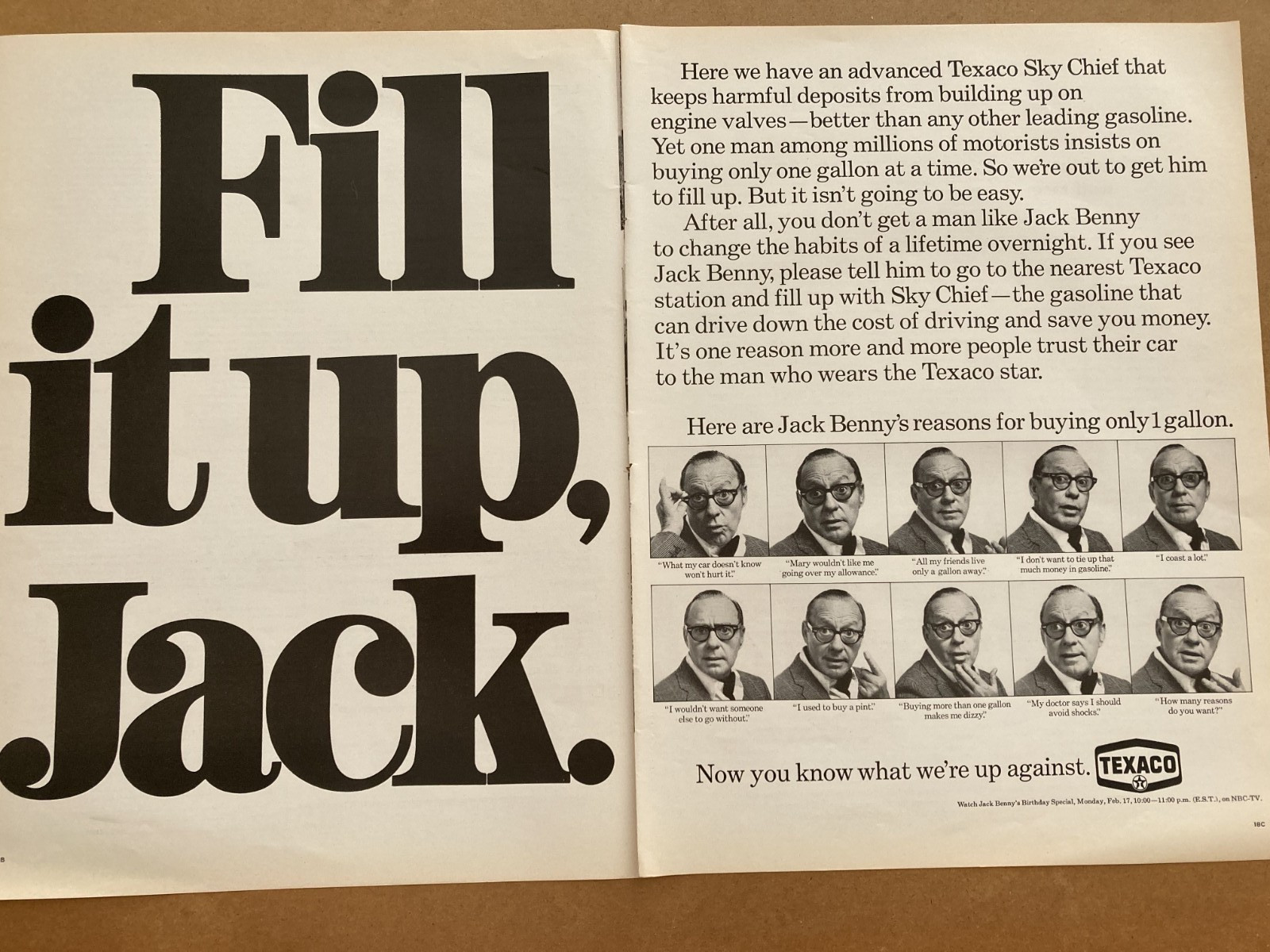 1969 Vintage Ad - TEXACO SKY CHIEF GASOLINE with JACK BENNY 1969 Vintage Ad - TEXACO SKY CHIEF GASOLINE with JACK BENNY