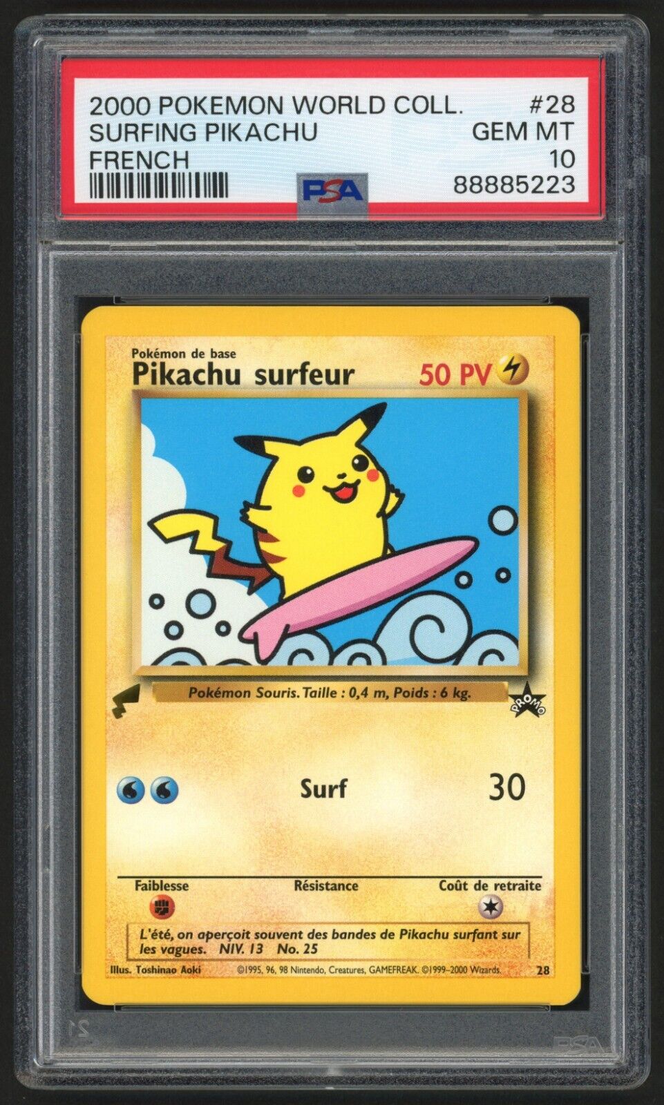 Surfing Pikachu #28 Pokemon World Collection WOTC Black Star Promo FRENCH PSA 10