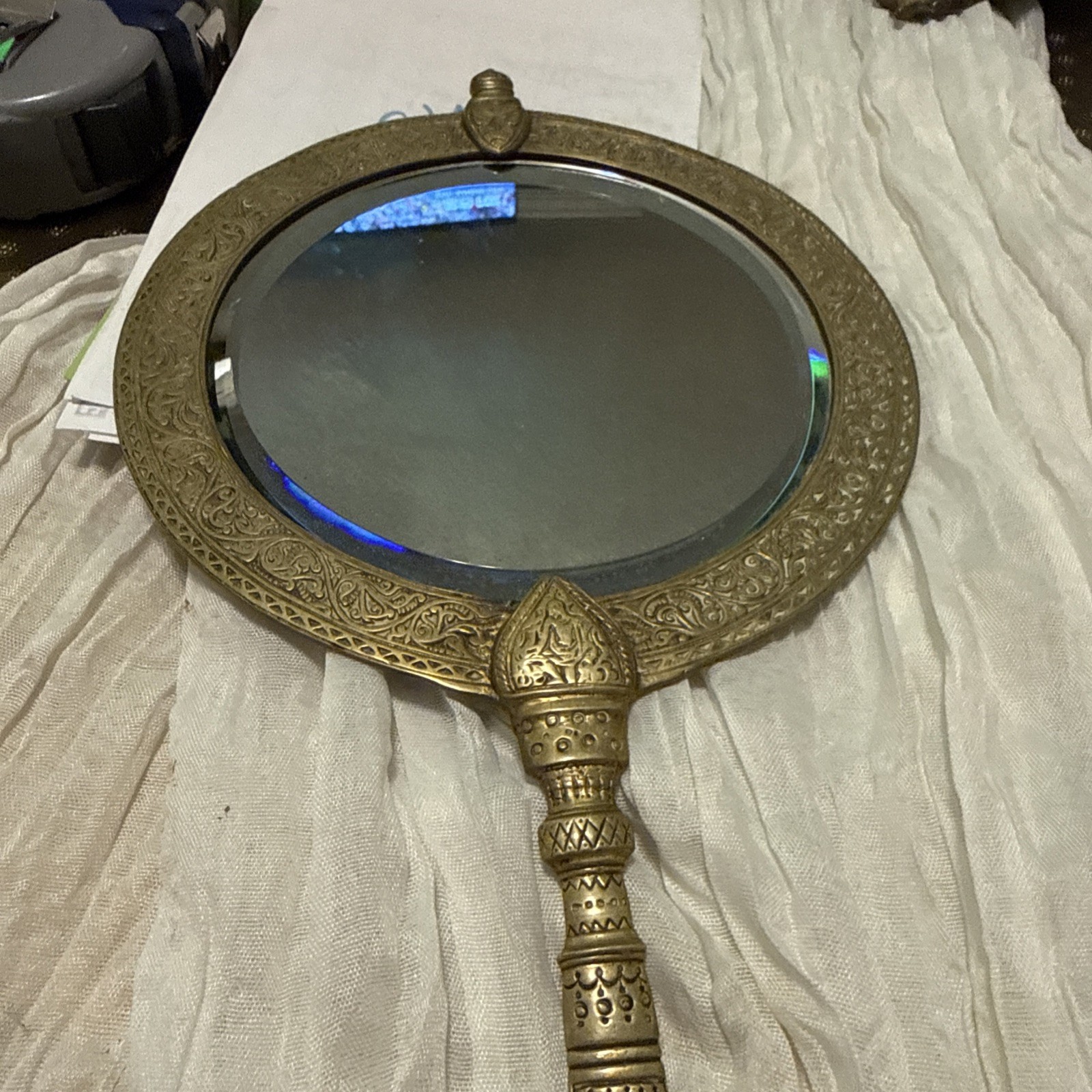 Antique TIFFANY ALHAMBRA Gilt Bronze Vanity Hand Mirror c. 1915 Antique TIFFANY ALHAMBRA Gilt Bronze Vanity Hand Mirror c. 1915
