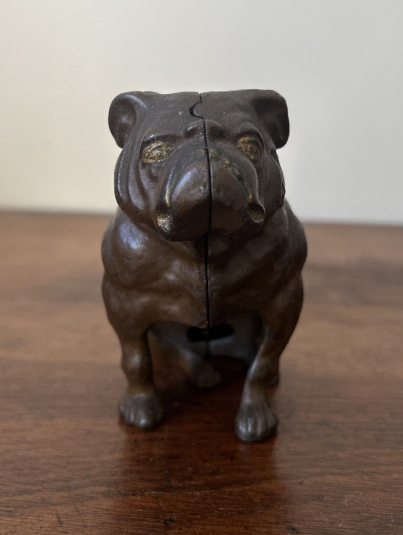 Antique Hubley Cast Iron Boxer Bulldog Still Coin Bank c1920s Original 4.5" Antique Hubley Cast Iron Boxer Bulldog Still Coin Bank c1920s Original 4.5"