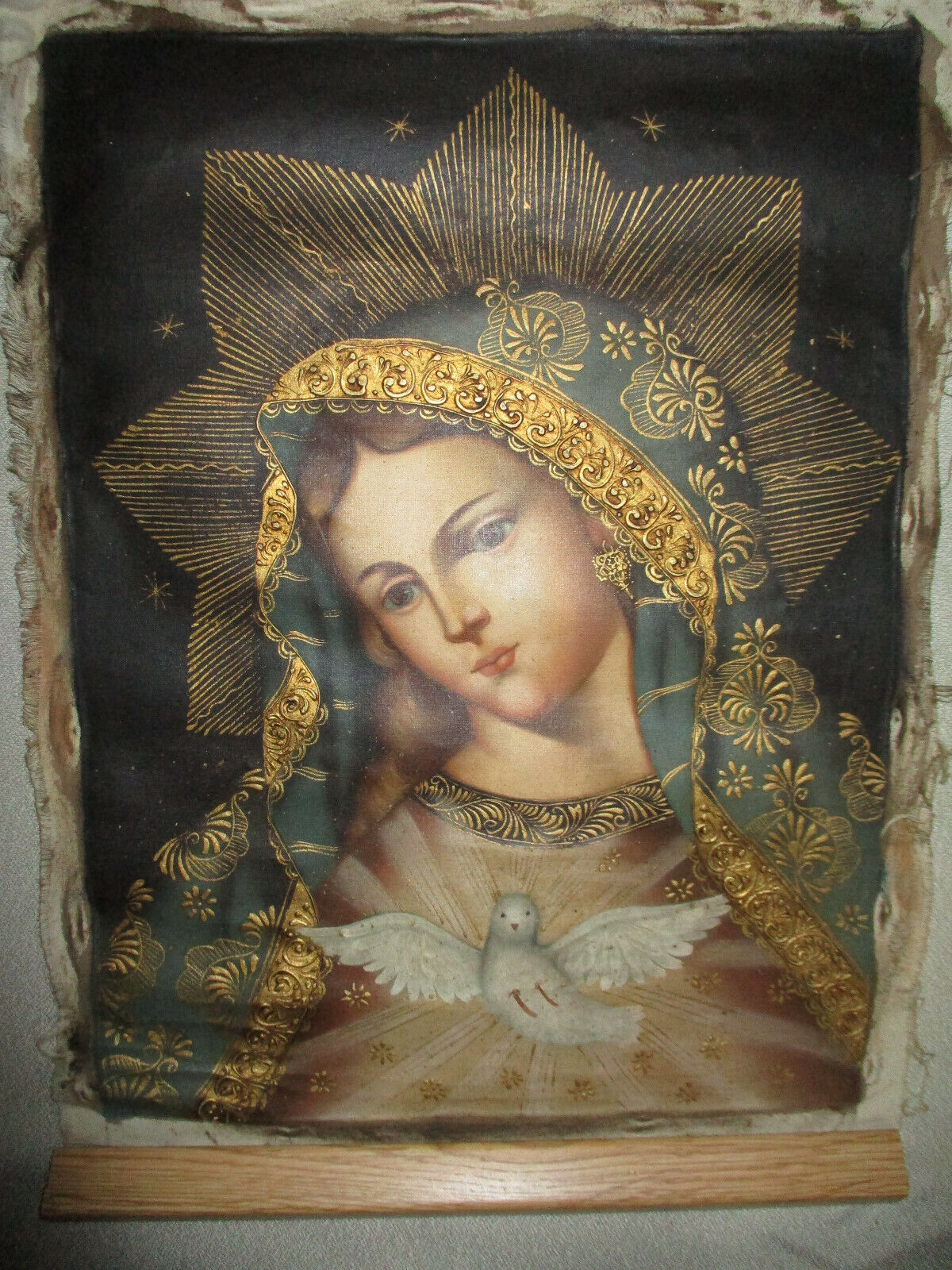 Hand painted Madonna on canvas -  From Peru Cusco school 