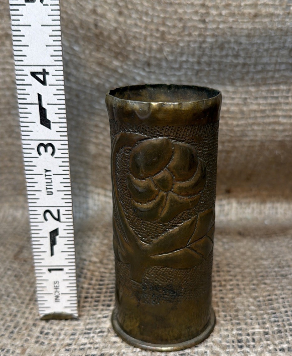 Vintage WWI Trench Art Artillery Brass Shell Casing - Floral Design 1917 French Vintage WWI Trench Art Artillery Brass Shell Casing - Floral Design 1917 French