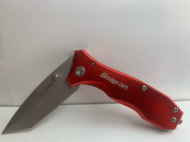 SNAP-ON Red Aluminum 871048 Tanto Liner Lock Knife W/Glass Punch-Great Condition