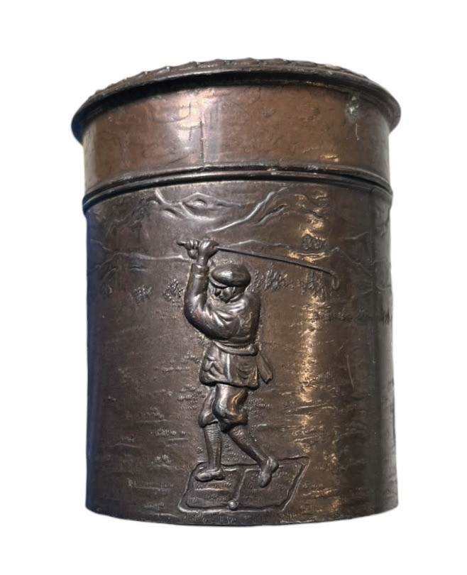 Antique Circa 1920's Golf Raised Relief Figural Bronze Container Snuff box ? Antique Circa 1920's Golf Raised Relief Figural Bronze Container Snuff box ?