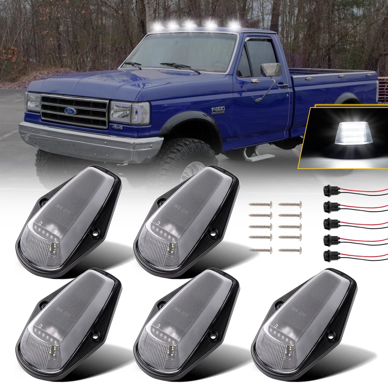 LED Cab Roof Light 5PCS White 18 SMD 2835 for 1973-1997 Ford F150 F250 F350
